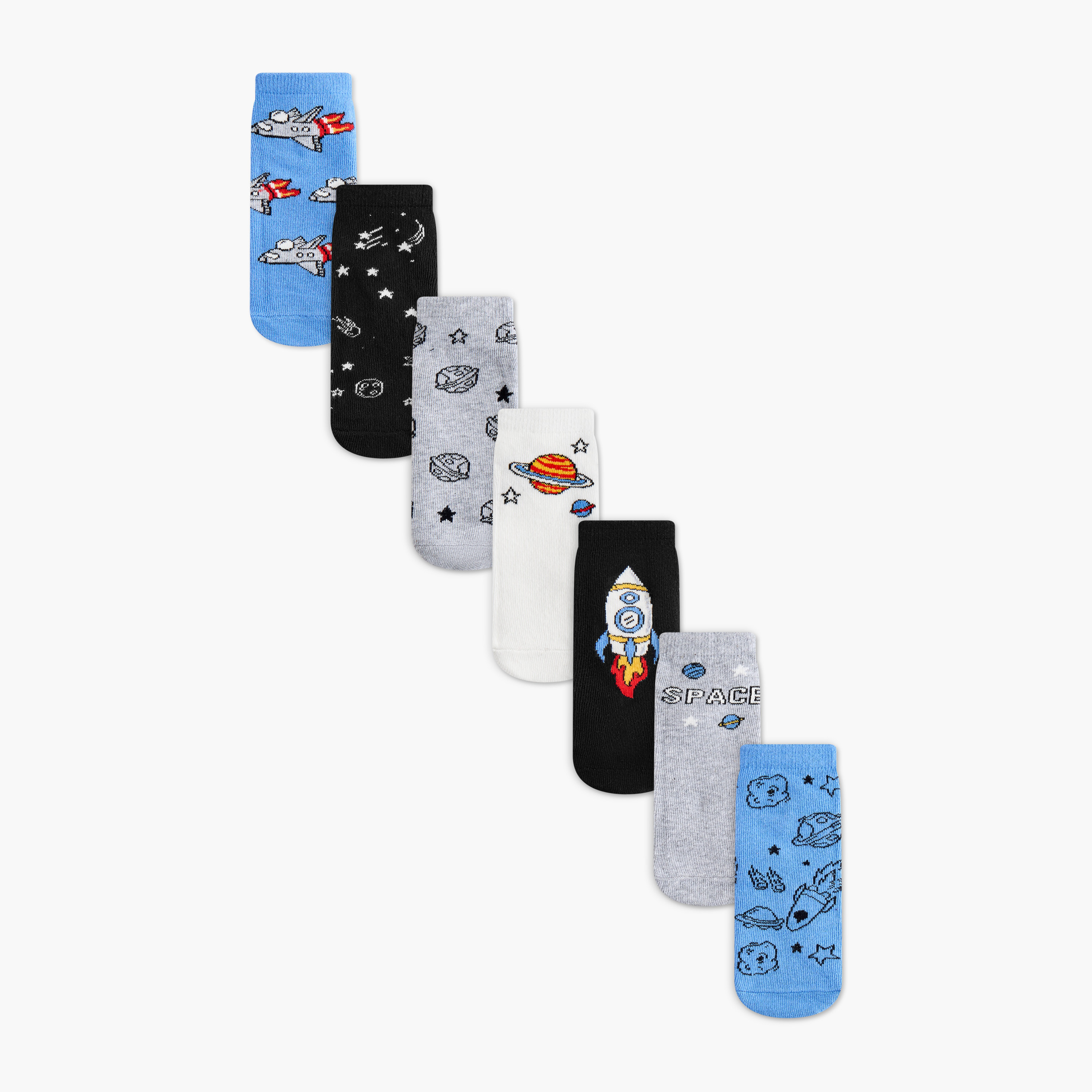 Juniors Space Print Ankle Length Socks - Set of 7-baby-boys-accessories-socks-image-1