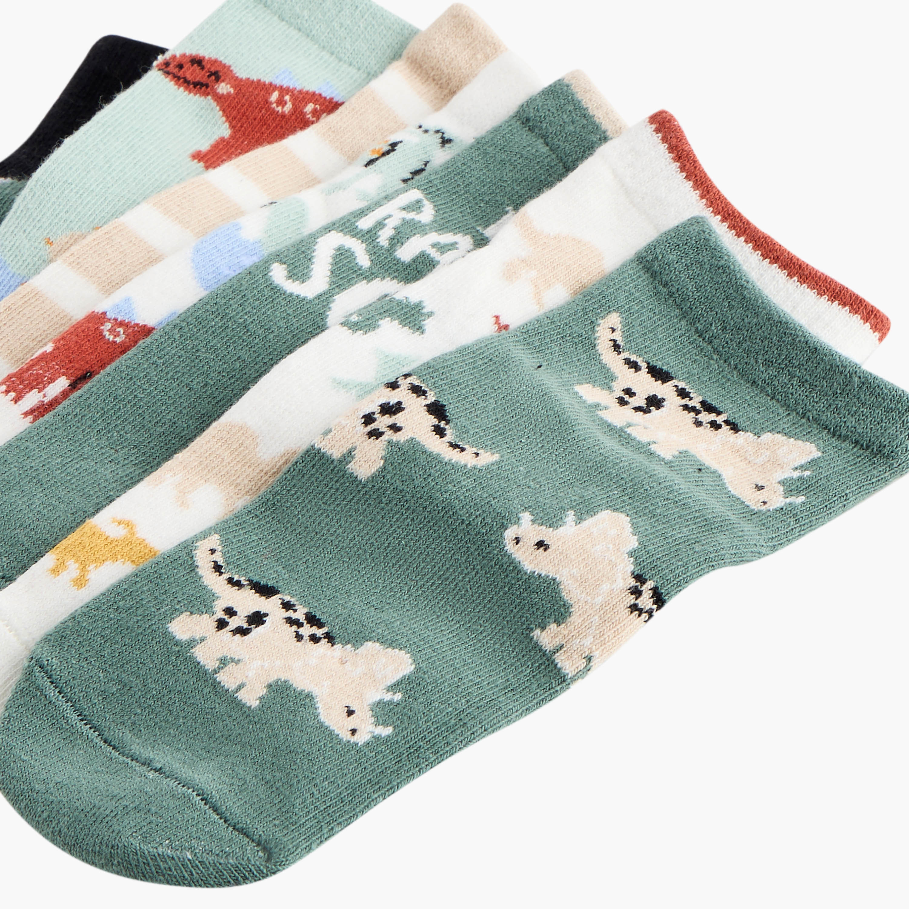 Juniors Dinosaur Print Ankle Length Socks - Set of 7-baby-boys-accessories-socks-image-4