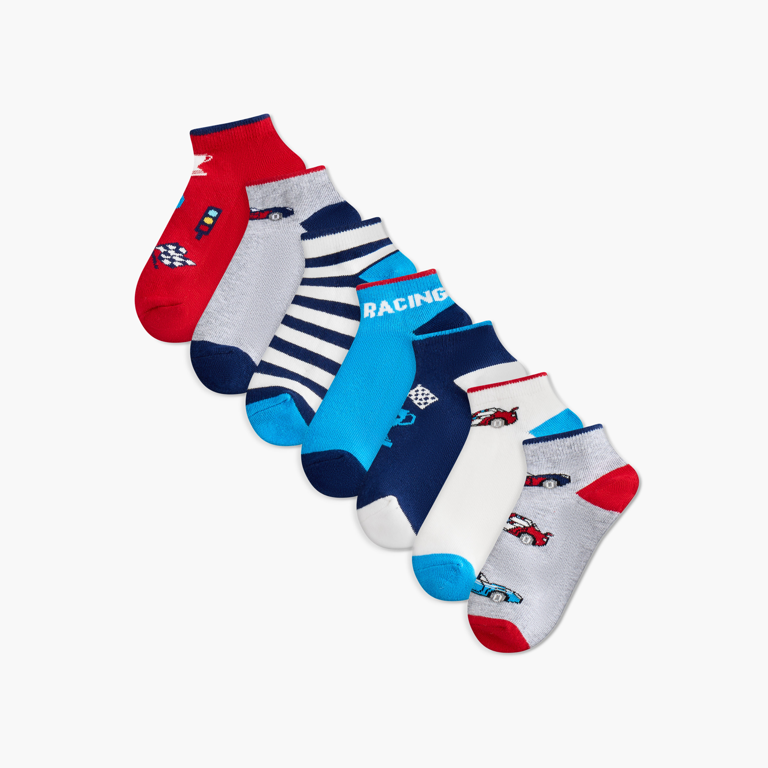 Juniors Car Print Ankle Length Socks - Set of 7-baby-boys-accessories-socks-image-1