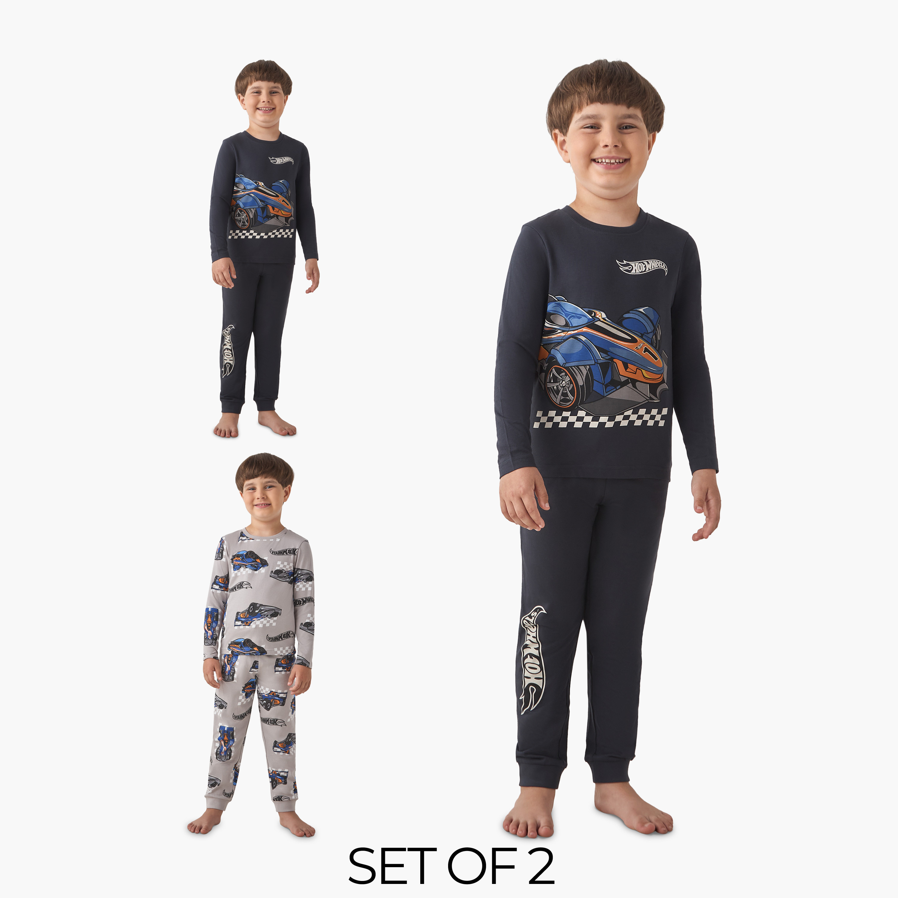 Boys Pyjama Set with Hot Wheels Print Long Sleeves Crew Neck - Set of 2-boys-clothing-nightwear-image-1