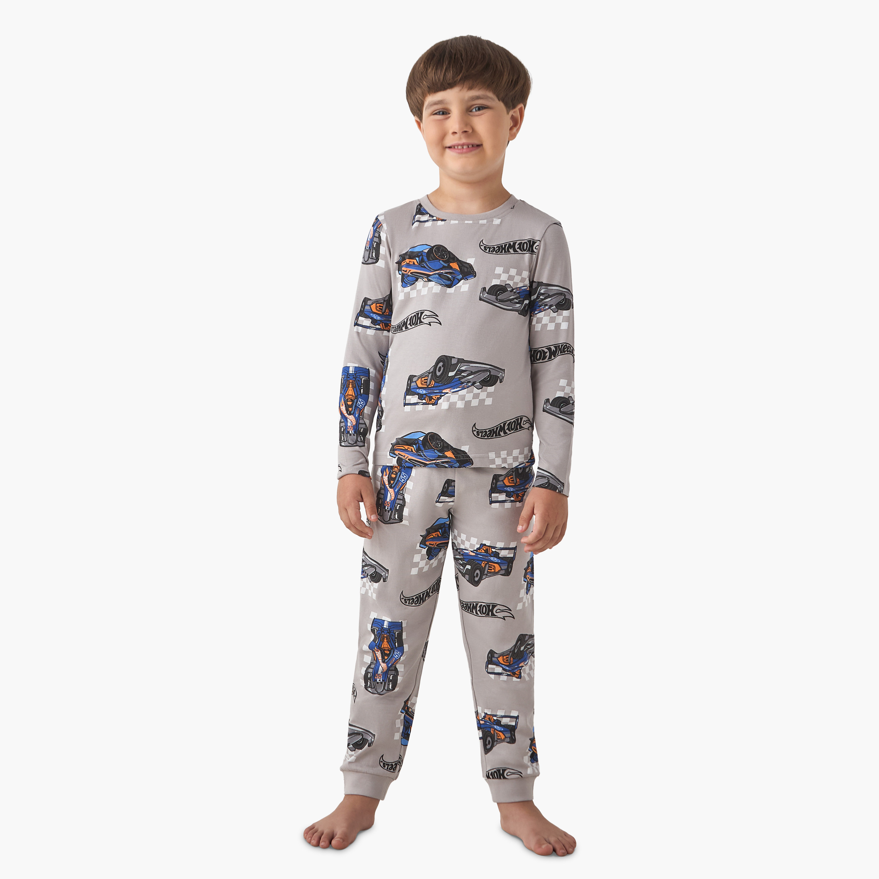 Boys Pyjama Set with Hot Wheels Print Long Sleeves Crew Neck - Set of 2-boys-clothing-nightwear-image-2