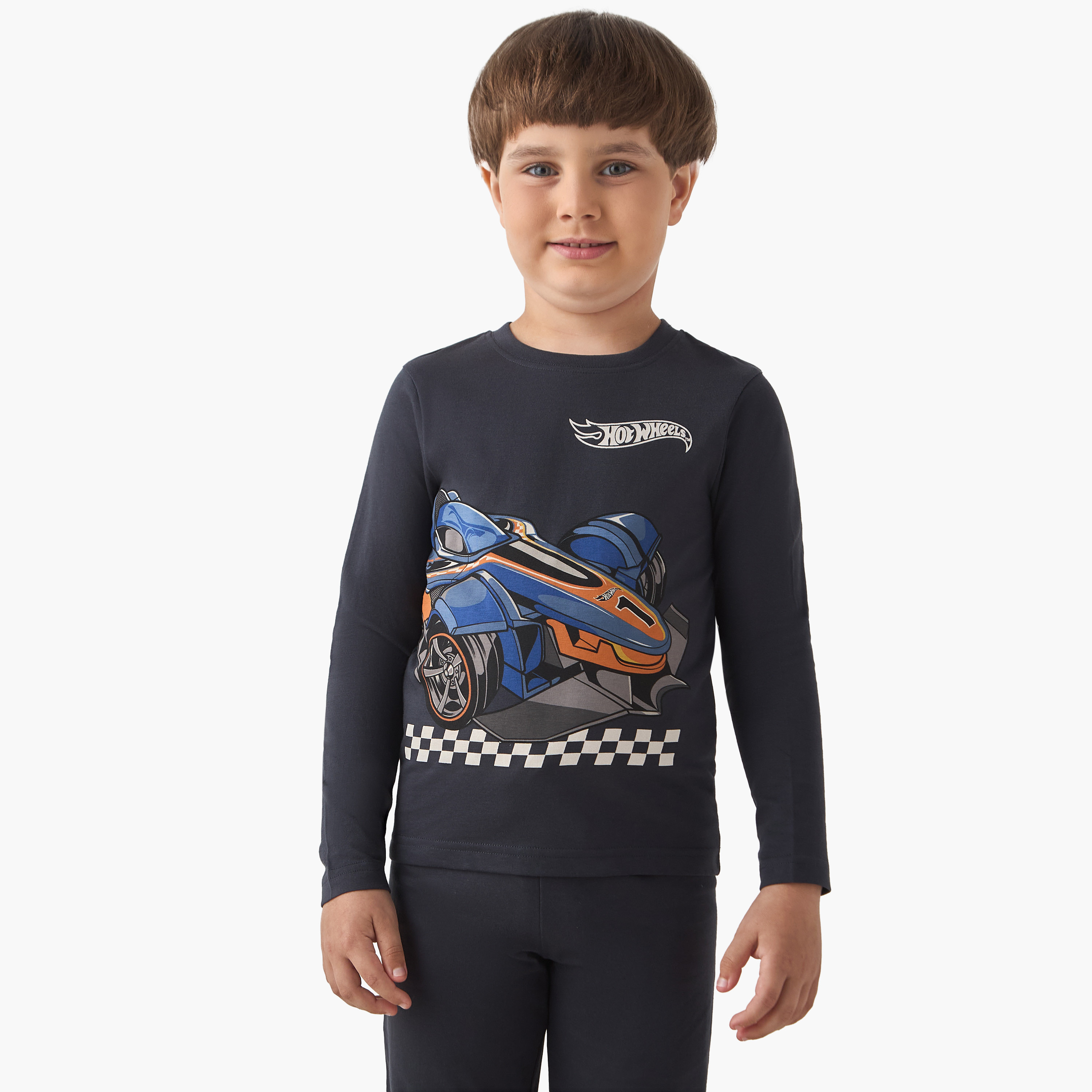 Boys Pyjama Set with Hot Wheels Print Long Sleeves Crew Neck - Set of 2-boys-clothing-nightwear-image-3
