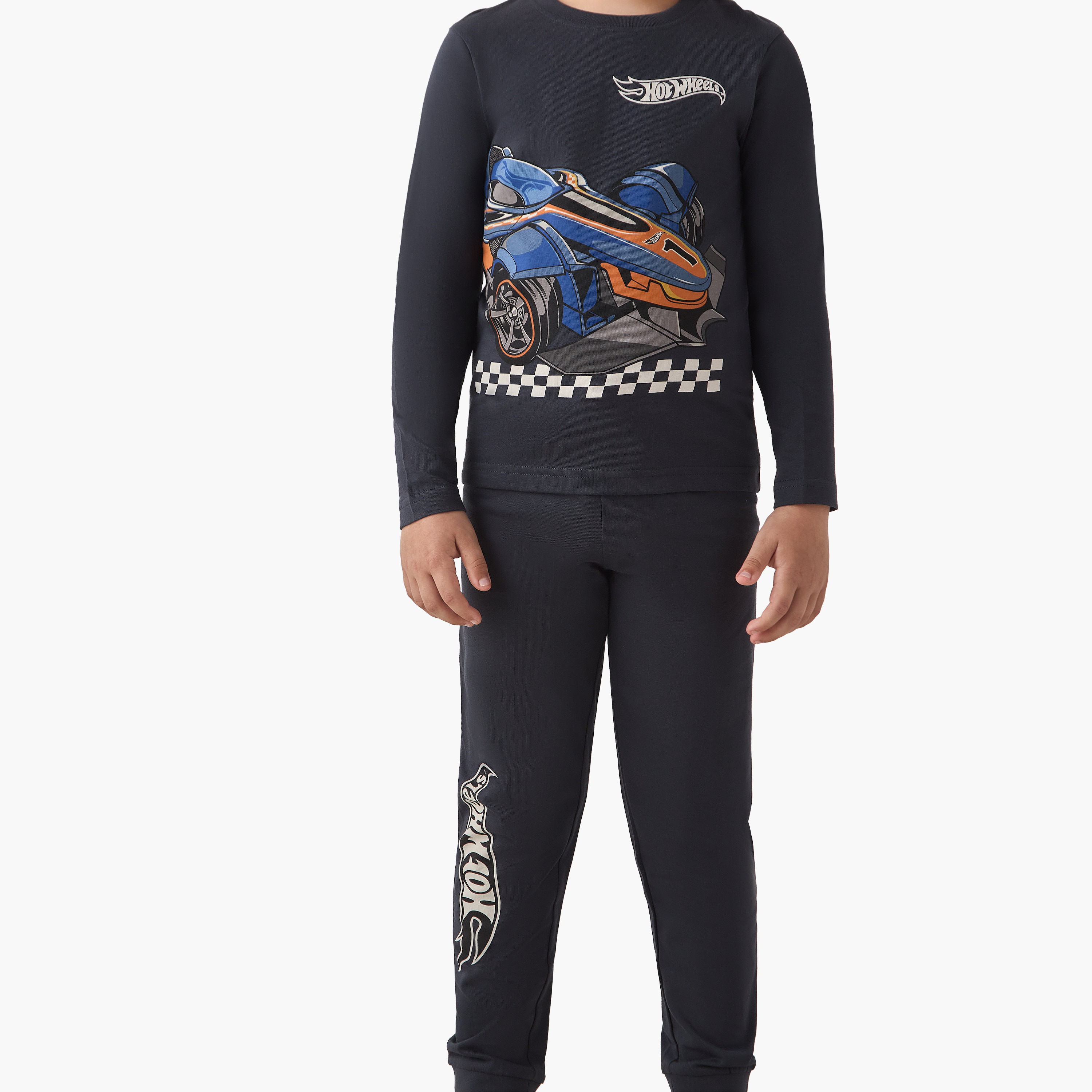 Boys Pyjama Set with Hot Wheels Print Long Sleeves Crew Neck - Set of 2-boys-clothing-nightwear-image-5