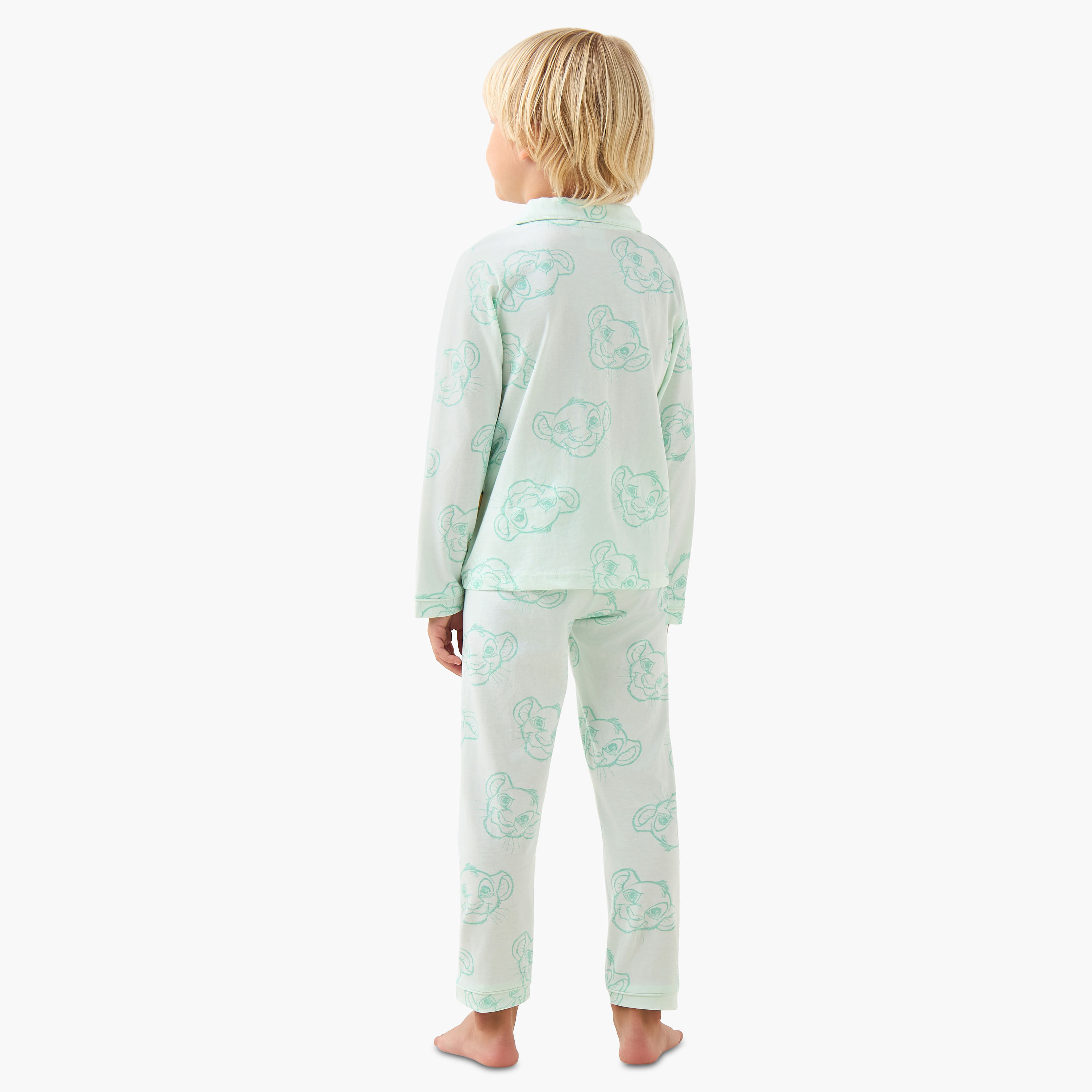 Disney Cotton Collared Long Sleeves Pyjama Set with Simba Print-boys-clothing-nightwear-image-3