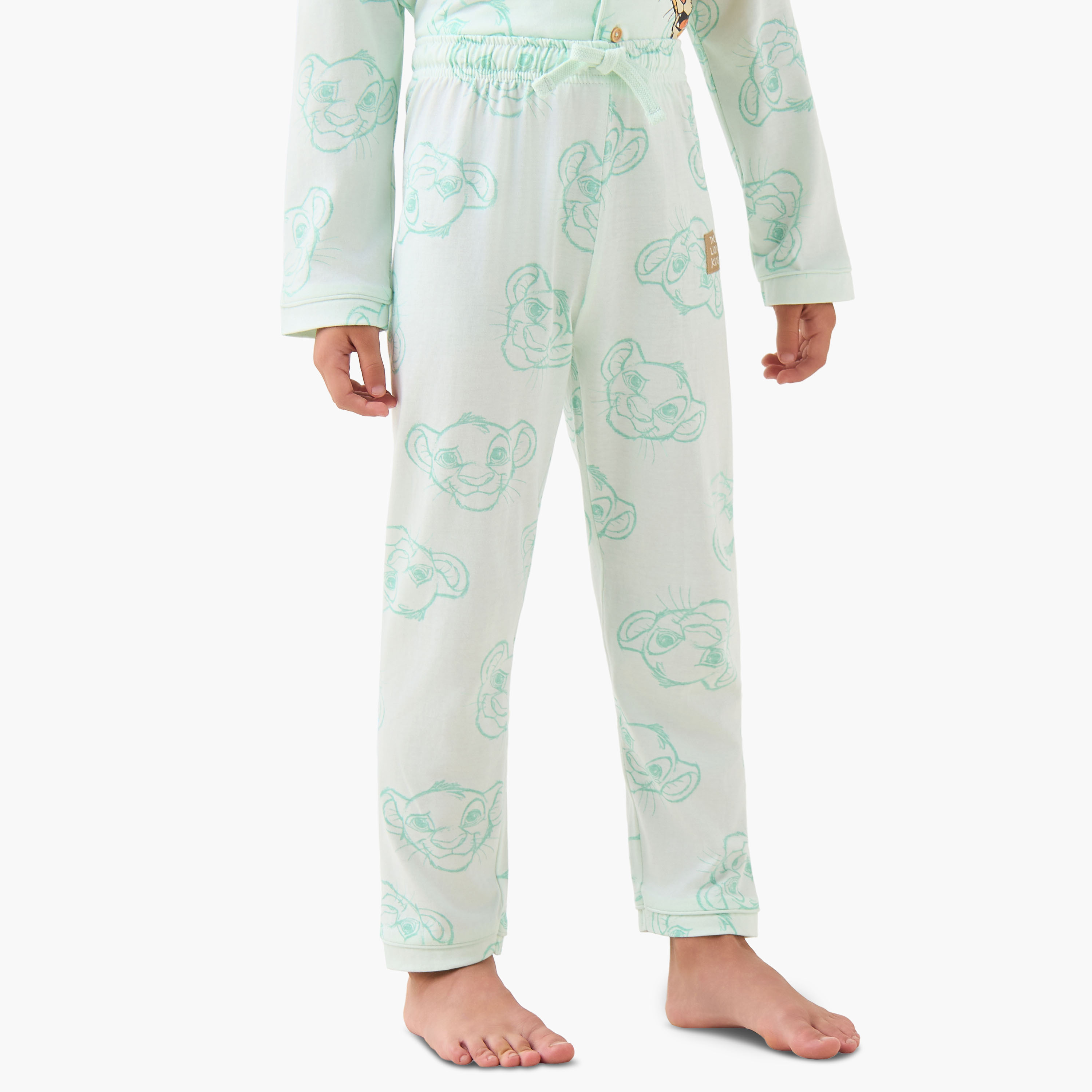 Disney Cotton Collared Long Sleeves Pyjama Set with Simba Print-boys-clothing-nightwear-image-4