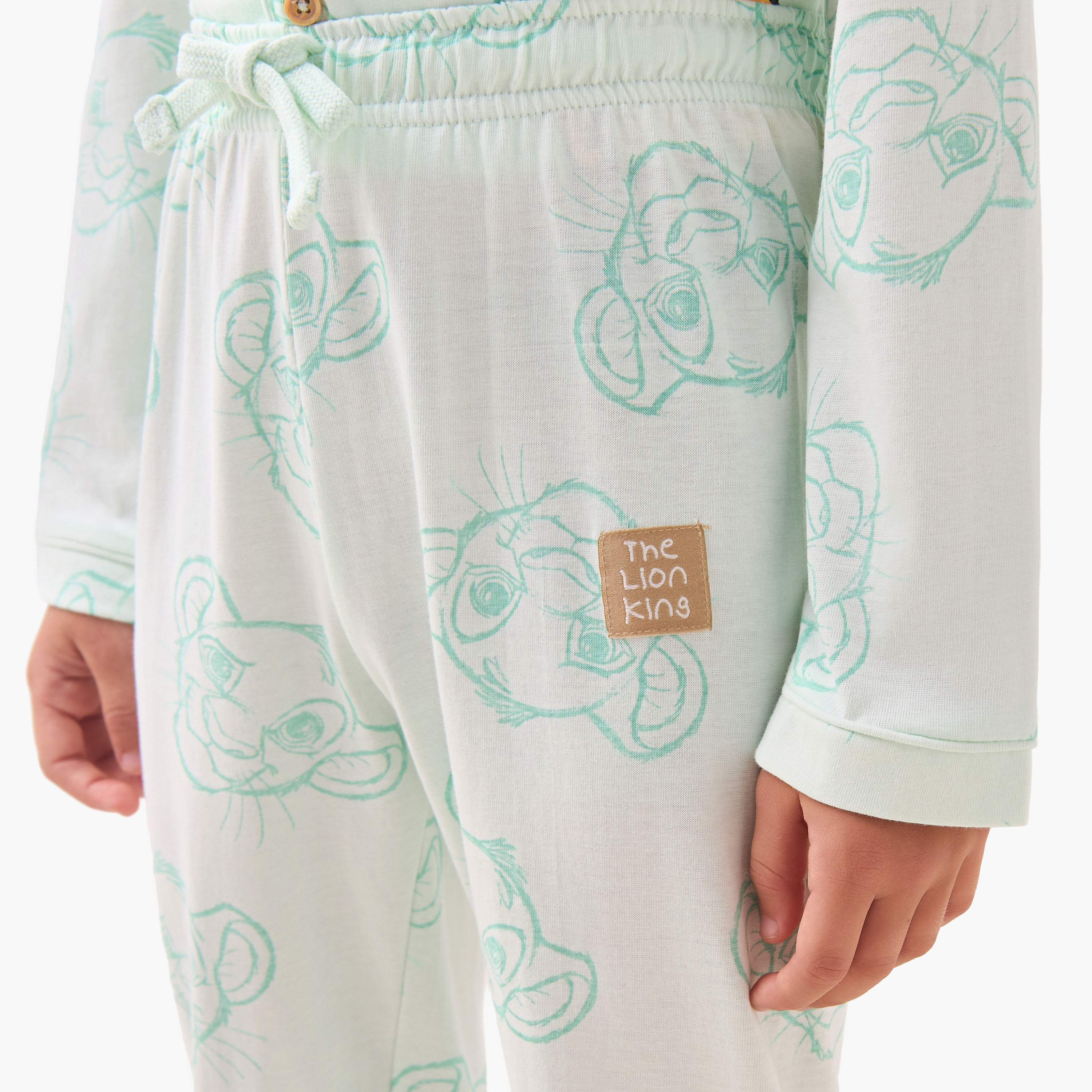 Disney Cotton Collared Long Sleeves Pyjama Set with Simba Print-boys-clothing-nightwear-image-5
