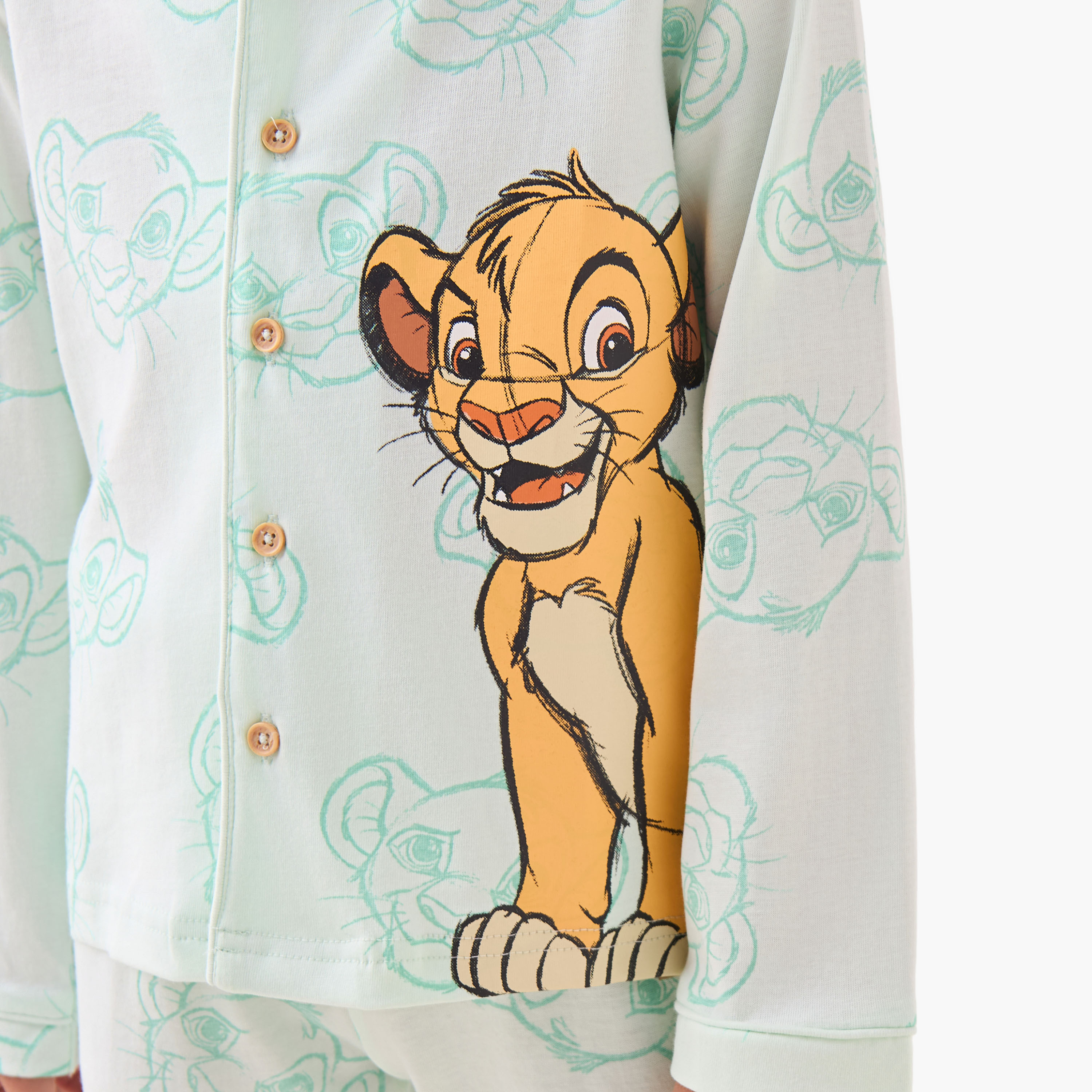 Disney Cotton Collared Long Sleeves Pyjama Set with Simba Print-boys-clothing-nightwear-image-6