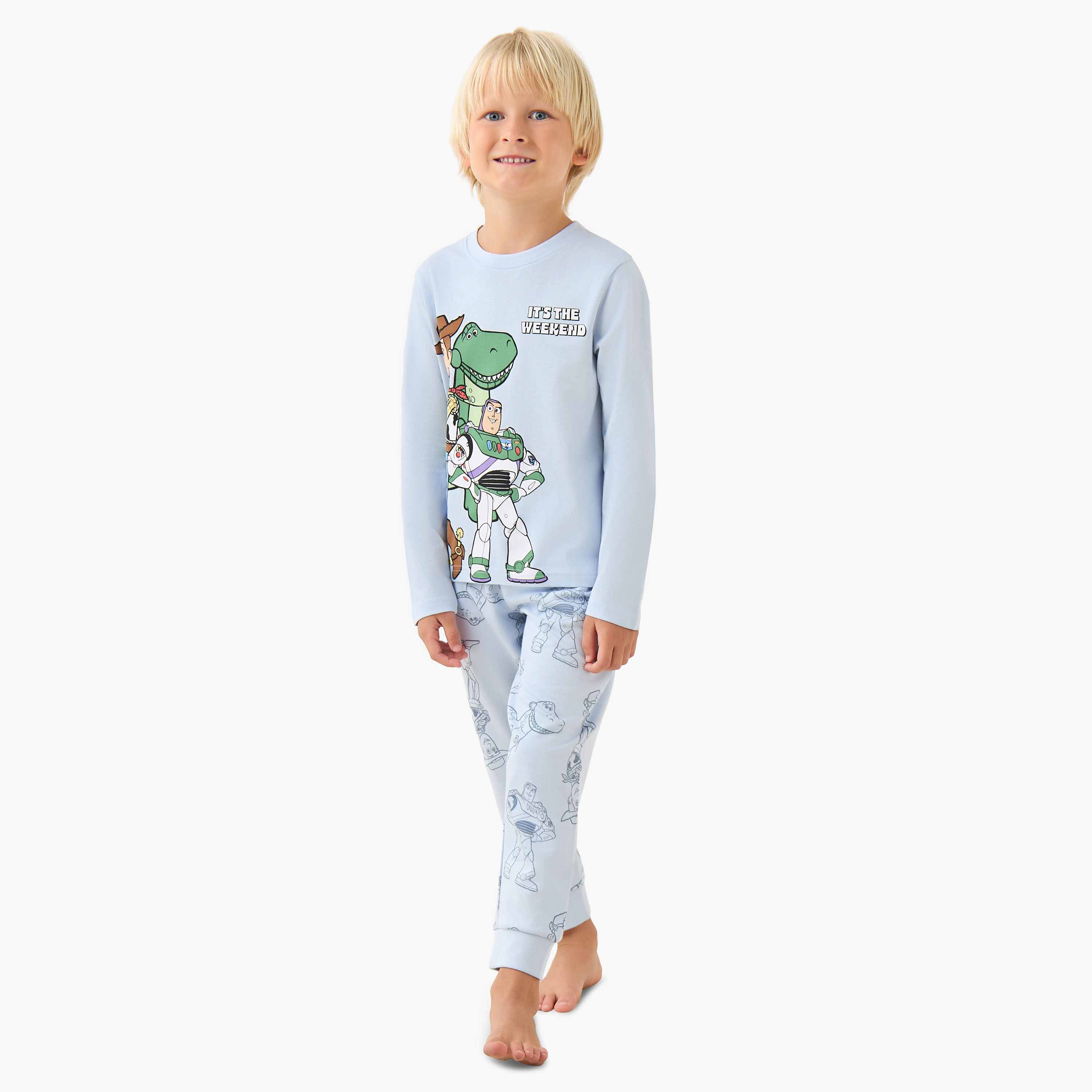 طقم بيجاما قطن بياقة ضيقة وأكمام طويلة بطبعات توي ستوري من ديزني-boys-clothing-nightwear-image-6