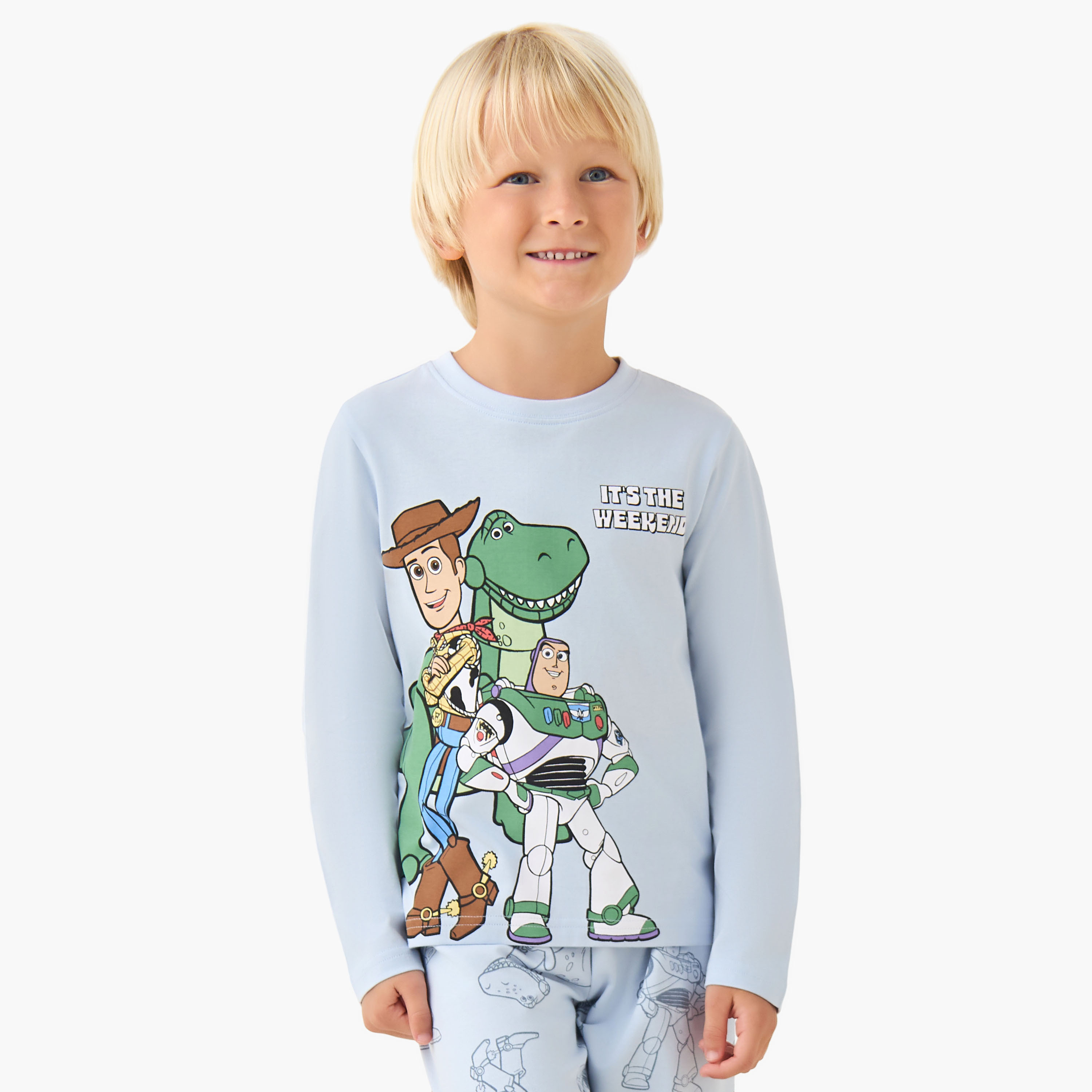 طقم بيجاما قطن بياقة ضيقة وأكمام طويلة بطبعات توي ستوري من ديزني-boys-clothing-nightwear-image-4