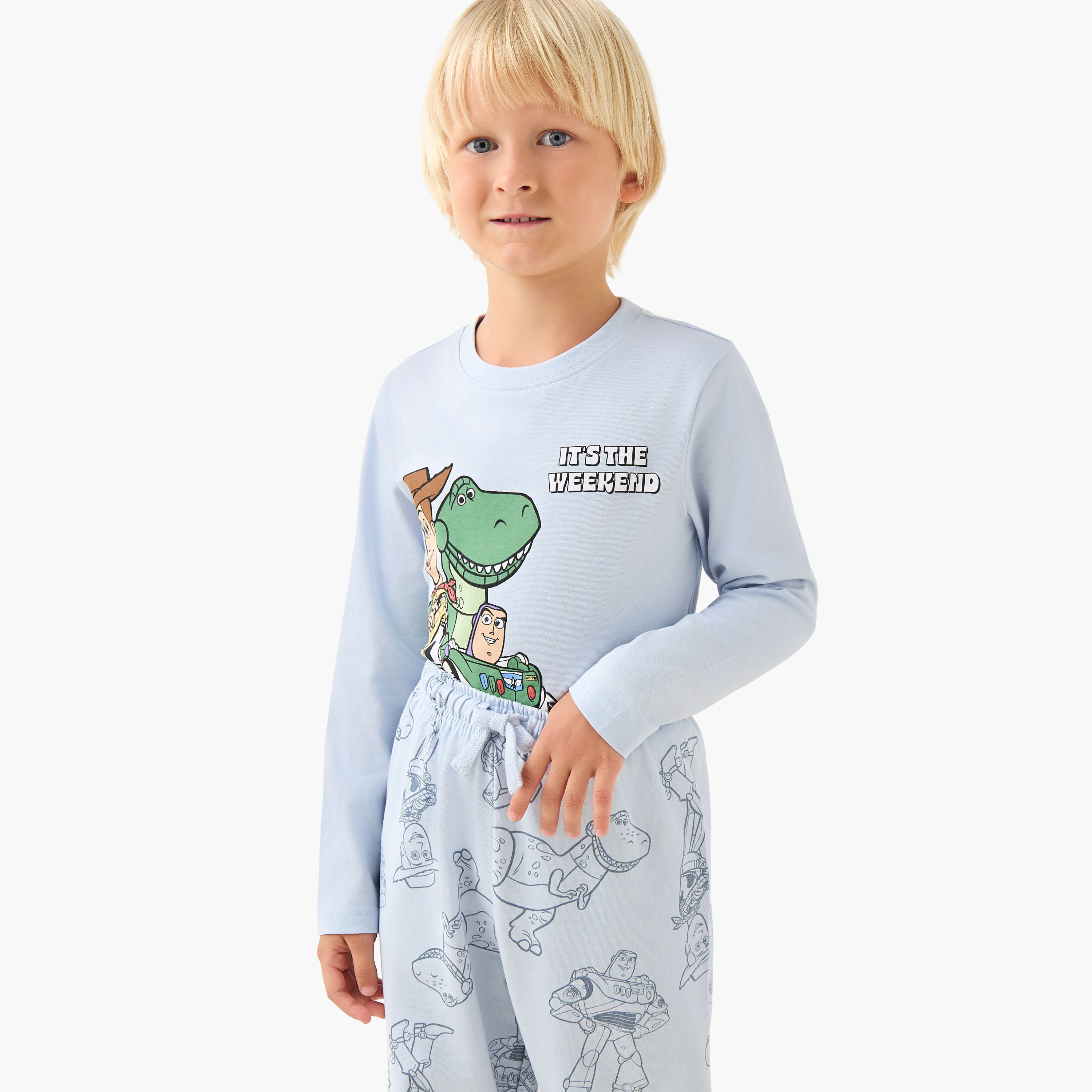 طقم بيجاما قطن بياقة ضيقة وأكمام طويلة بطبعات توي ستوري من ديزني-boys-clothing-nightwear-image-2