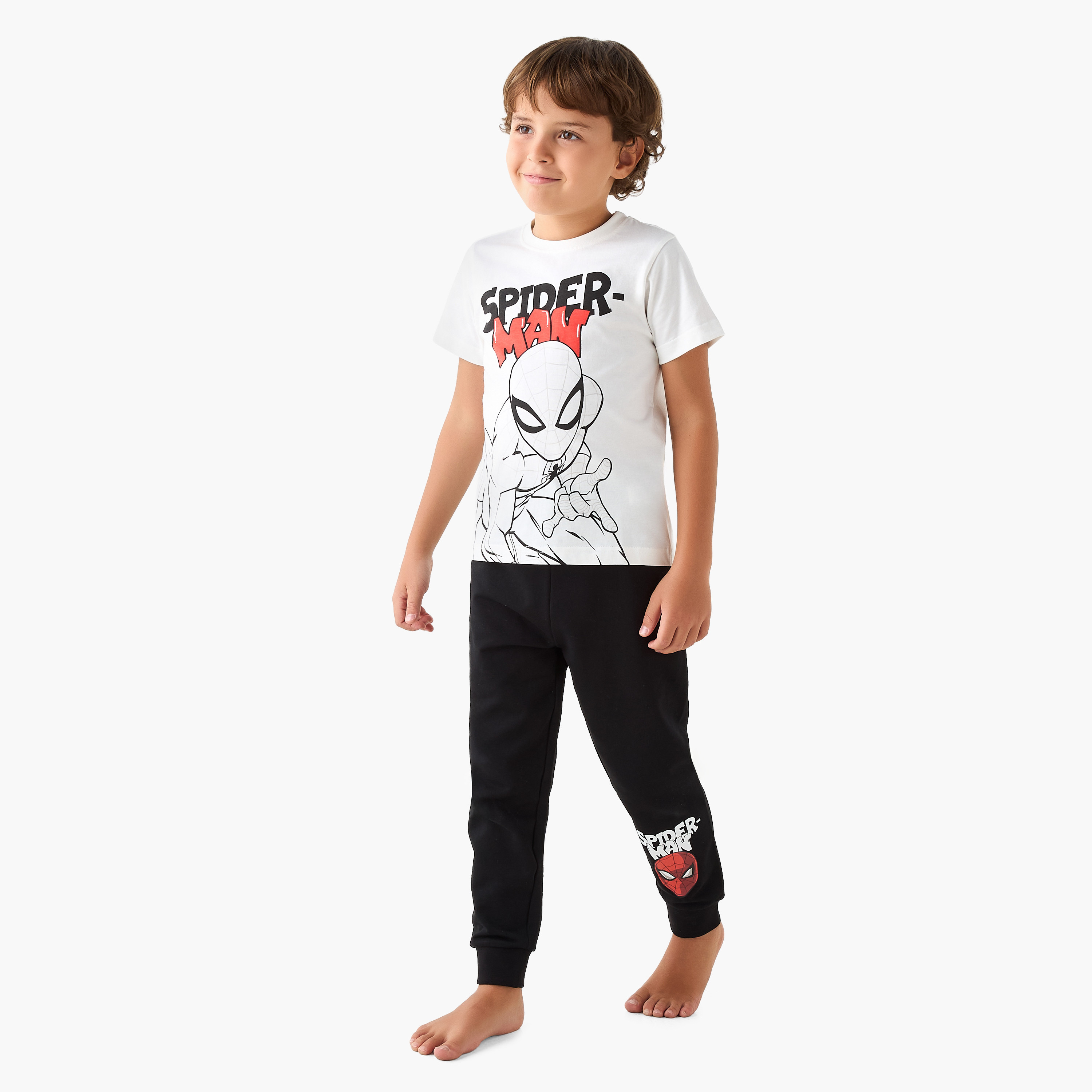 Spider-Man Print T-shirt and Pyjama Set-boys-clothing-nightwear-image-1