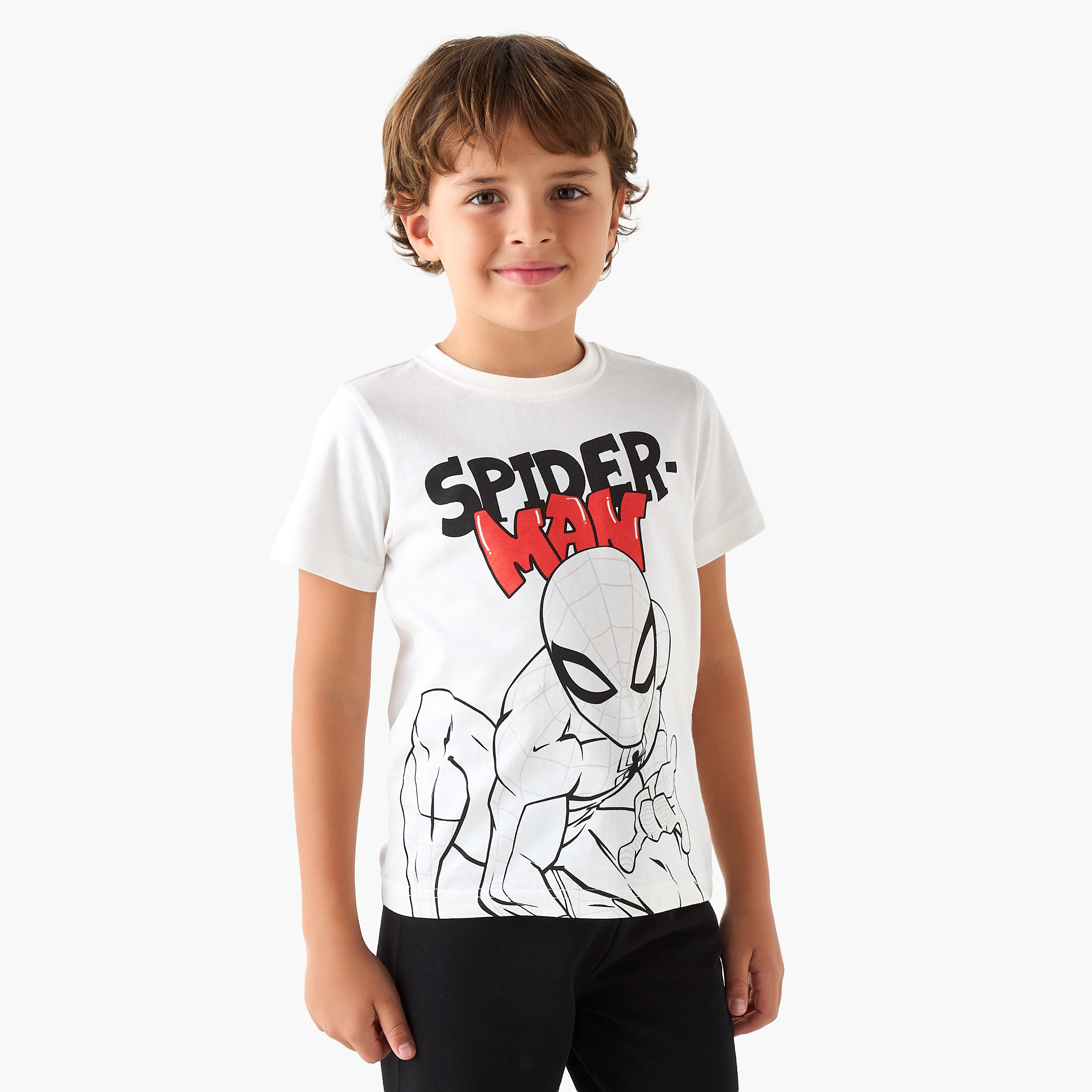 Spider-Man Print T-shirt and Pyjama Set-boys-clothing-nightwear-image-2