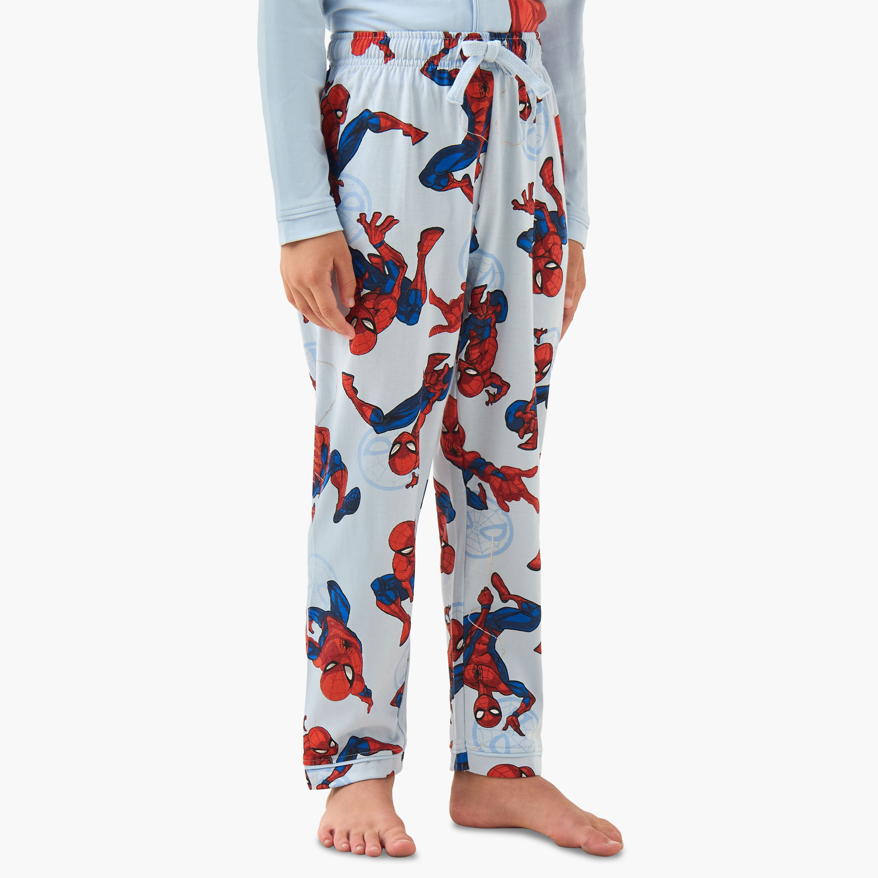 Cotton Collared Neck Long Sleeve Pyjama Set with Spider-Man Print-boys-clothing-nightwear-image-3