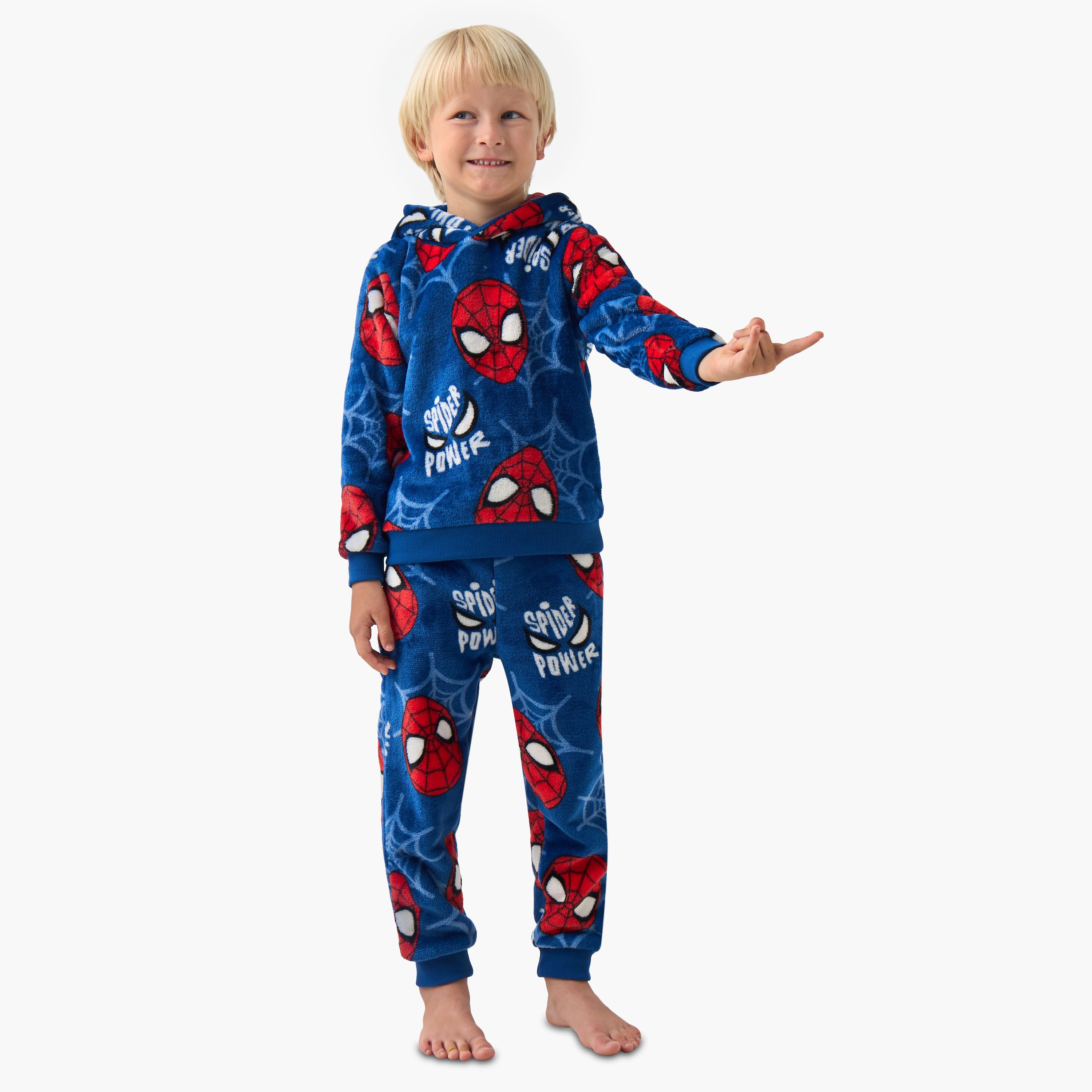 طقم بنطلون بيجاما وسويت شيرت بوليستر بأكمام طويلة وياقة بقبعةة وطبعات للأولاد-boys-clothing-nightwear-image-1