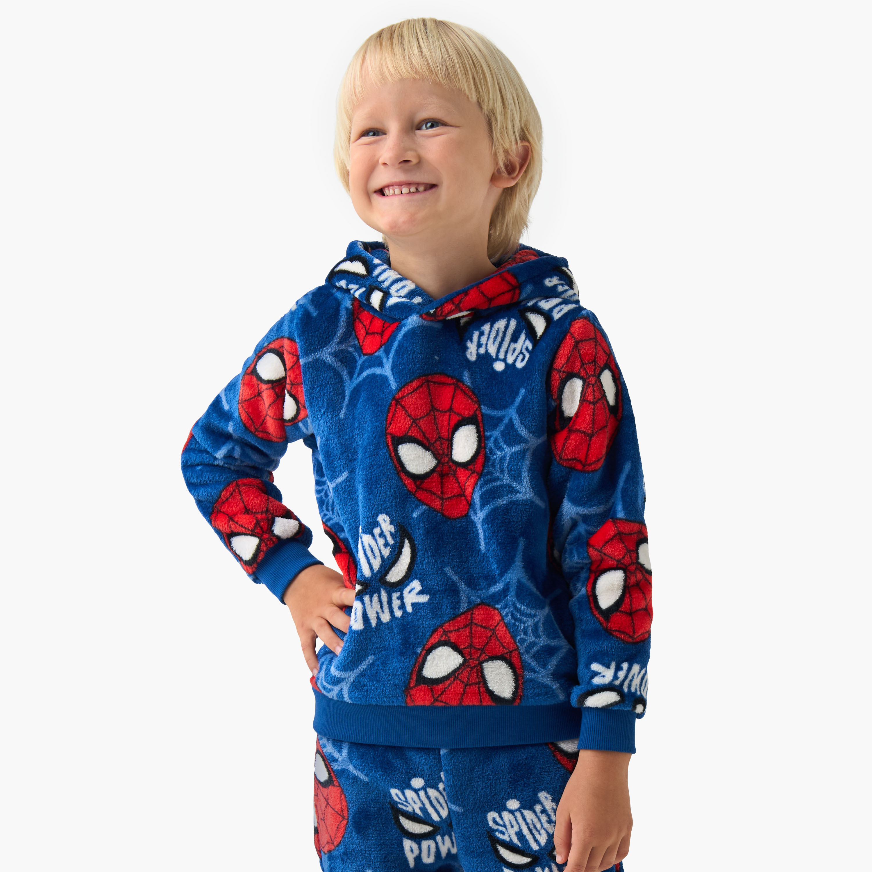 طقم بنطلون بيجاما وسويت شيرت بوليستر بأكمام طويلة وياقة بقبعةة وطبعات للأولاد-boys-clothing-nightwear-image-2
