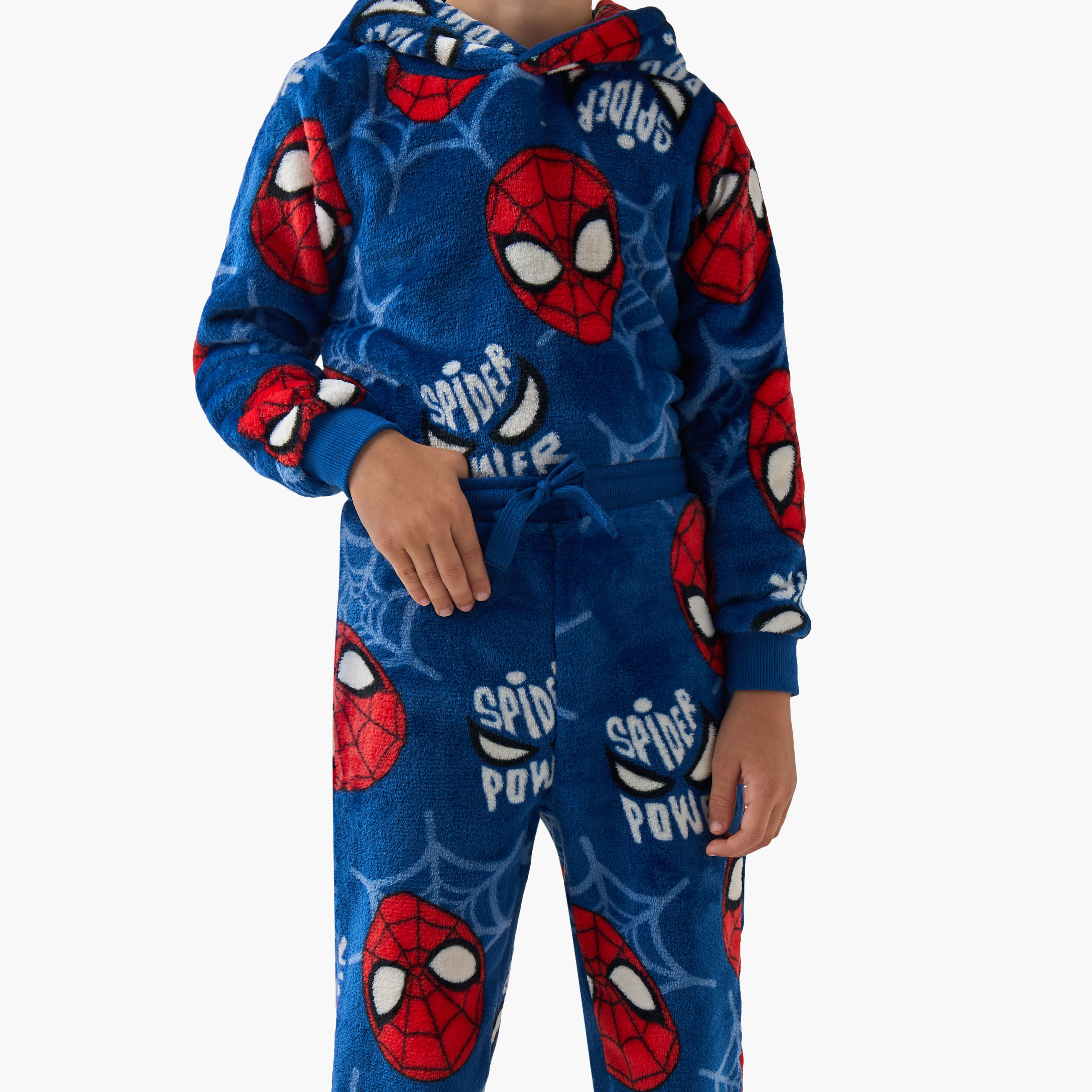 طقم بنطلون بيجاما وسويت شيرت بوليستر بأكمام طويلة وياقة بقبعةة وطبعات للأولاد-boys-clothing-nightwear-image-5