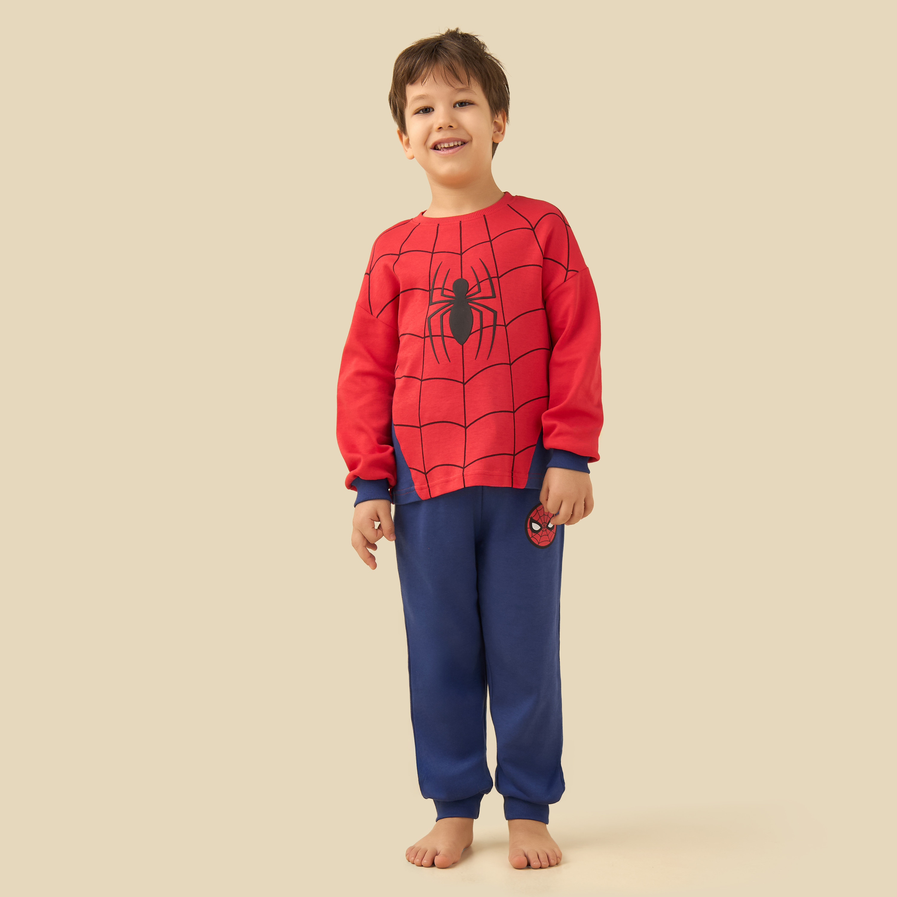 طقم بيجاما قطن بطبعات سبايدرمان وياقة ضيقة وأكمام طويلة-boys-clothing-nightwear-image-1