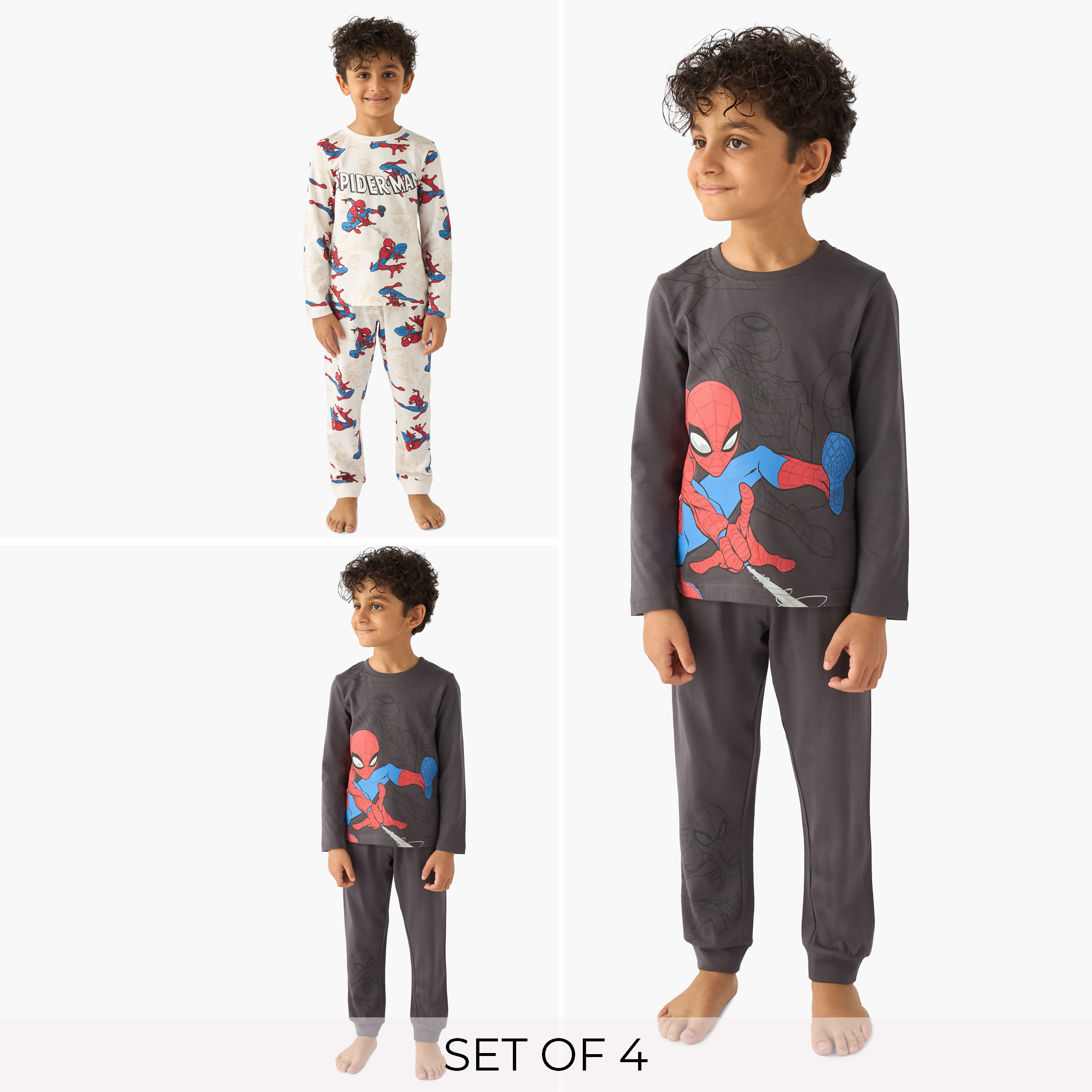 Pack of 2 Cotton Round Neck Long Sleeve Pyjama Set with Spider-Man Print-boys-clothing-nightwear-image-1