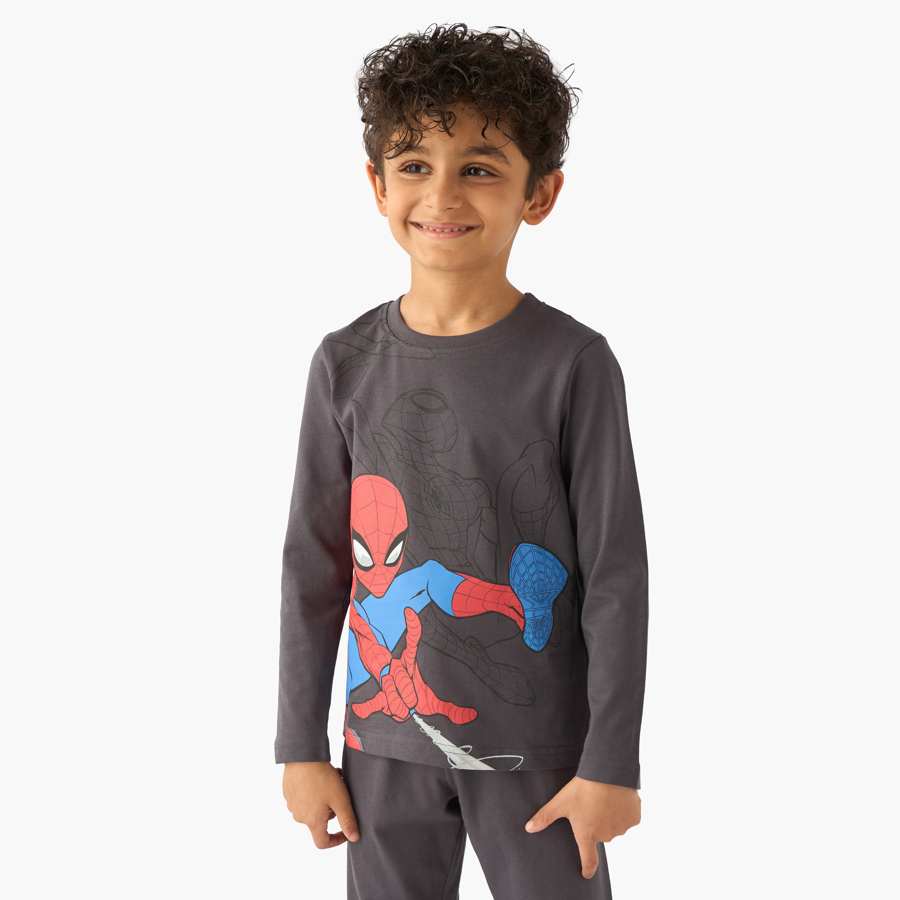 Pack of 2 Cotton Round Neck Long Sleeve Pyjama Set with Spider-Man Print-boys-clothing-nightwear-image-3