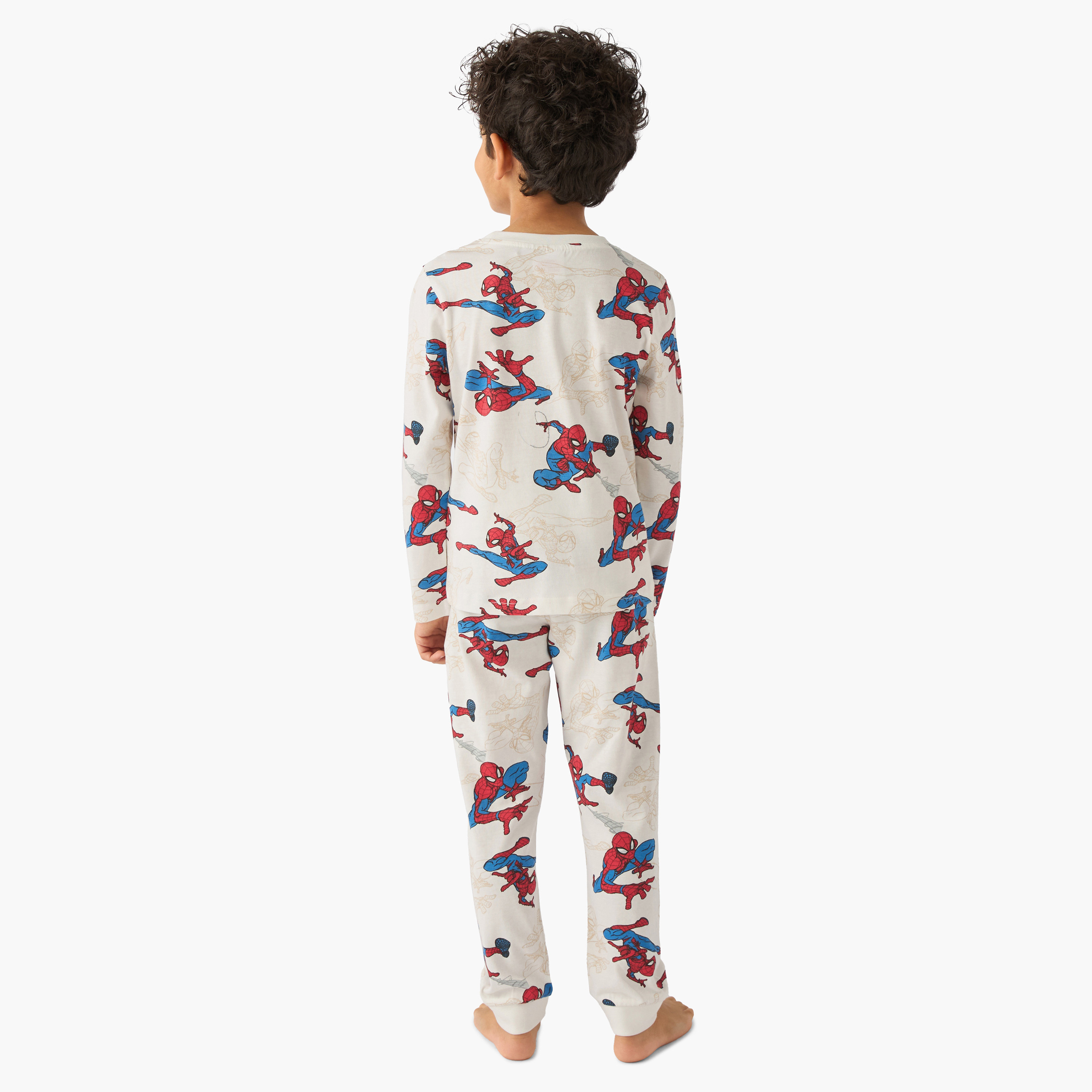 Pack of 2 Cotton Round Neck Long Sleeve Pyjama Set with Spider-Man Print-boys-clothing-nightwear-image-6
