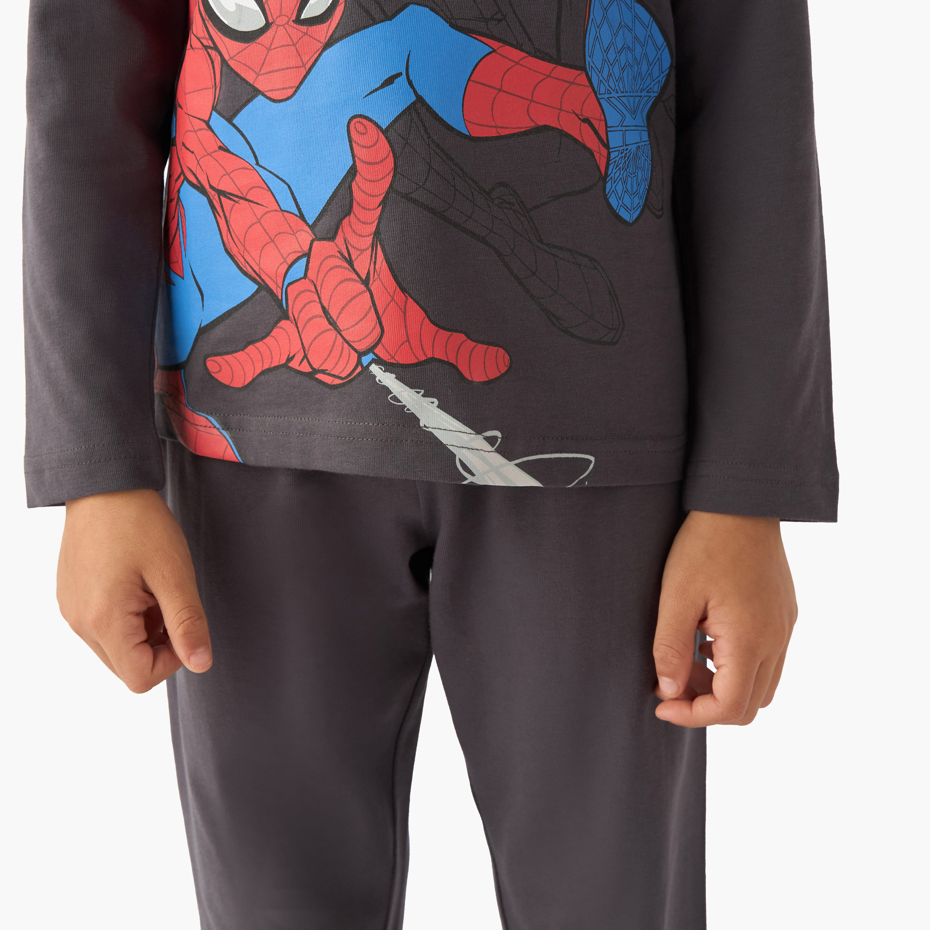 Pack of 2 Cotton Round Neck Long Sleeve Pyjama Set with Spider-Man Print-boys-clothing-nightwear-image-7