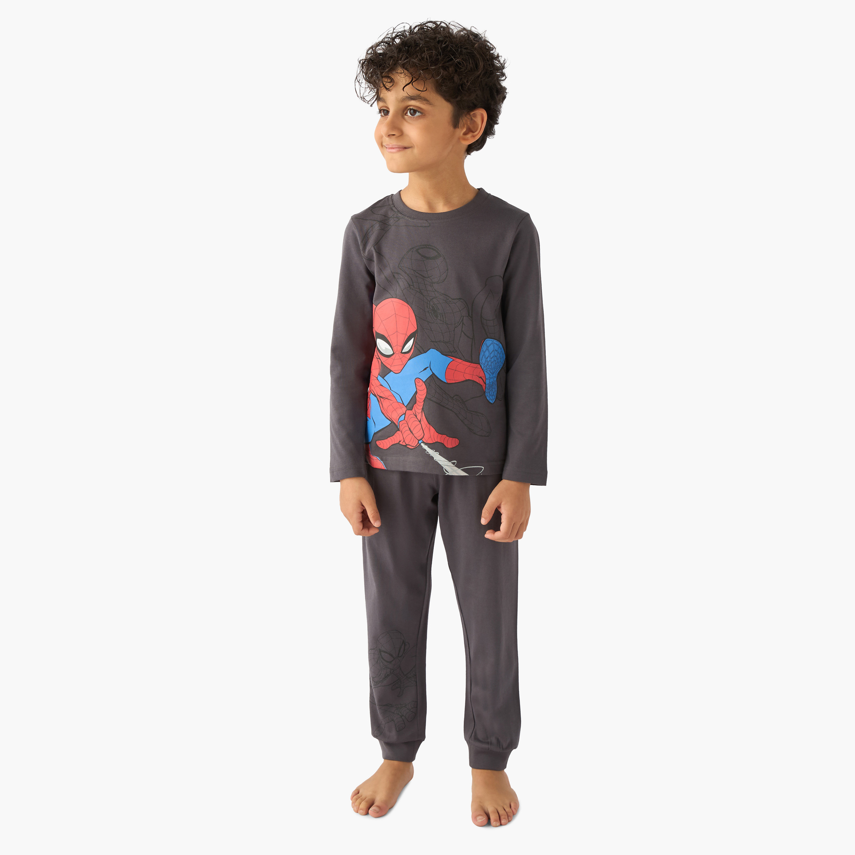 Pack of 2 Cotton Round Neck Long Sleeve Pyjama Set with Spider-Man Print-boys-clothing-nightwear-image-9