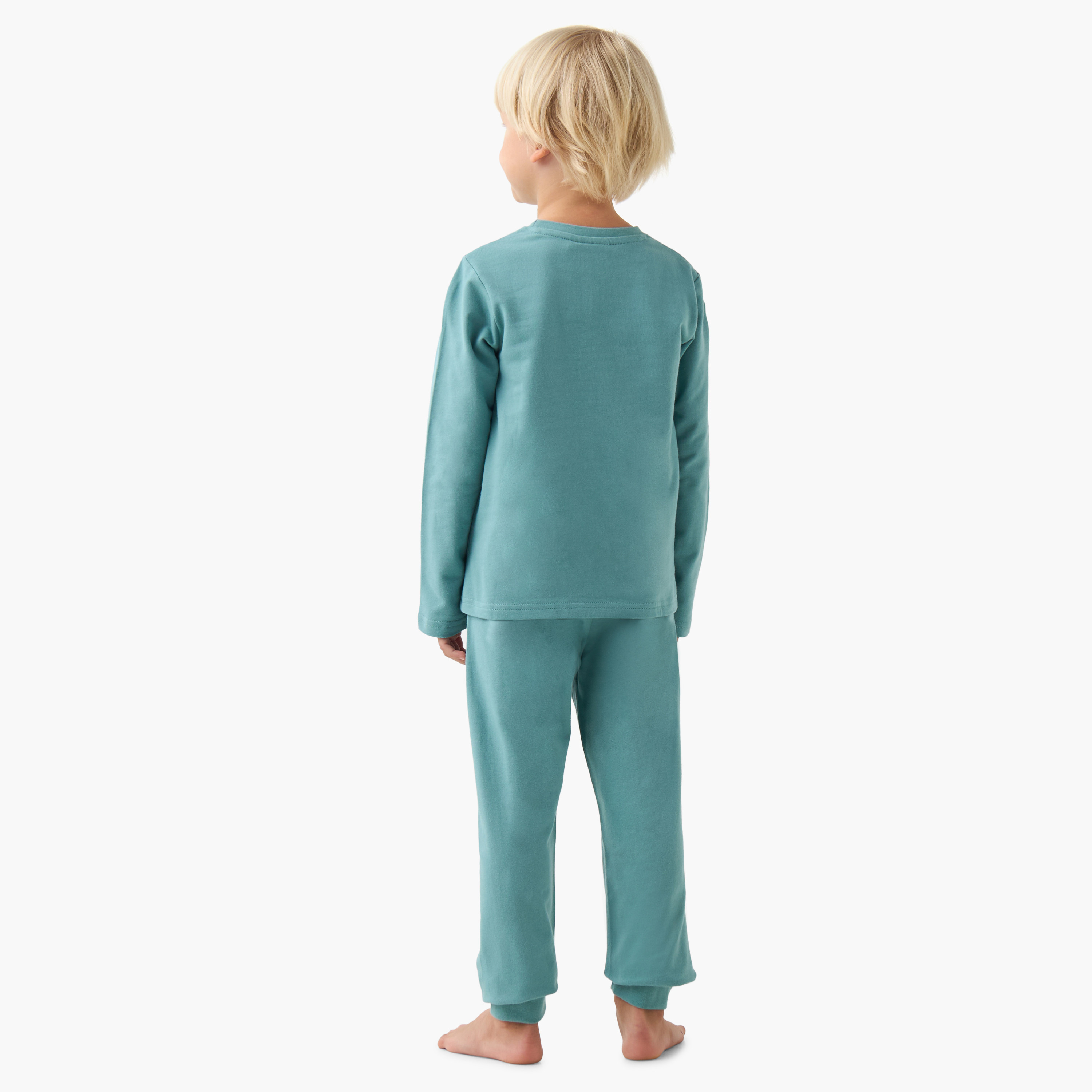 Boys Pyjama Set with Dinosaur Print - Cotton - Long Sleeves - Round Neck-boys-clothing-nightwear-image-4