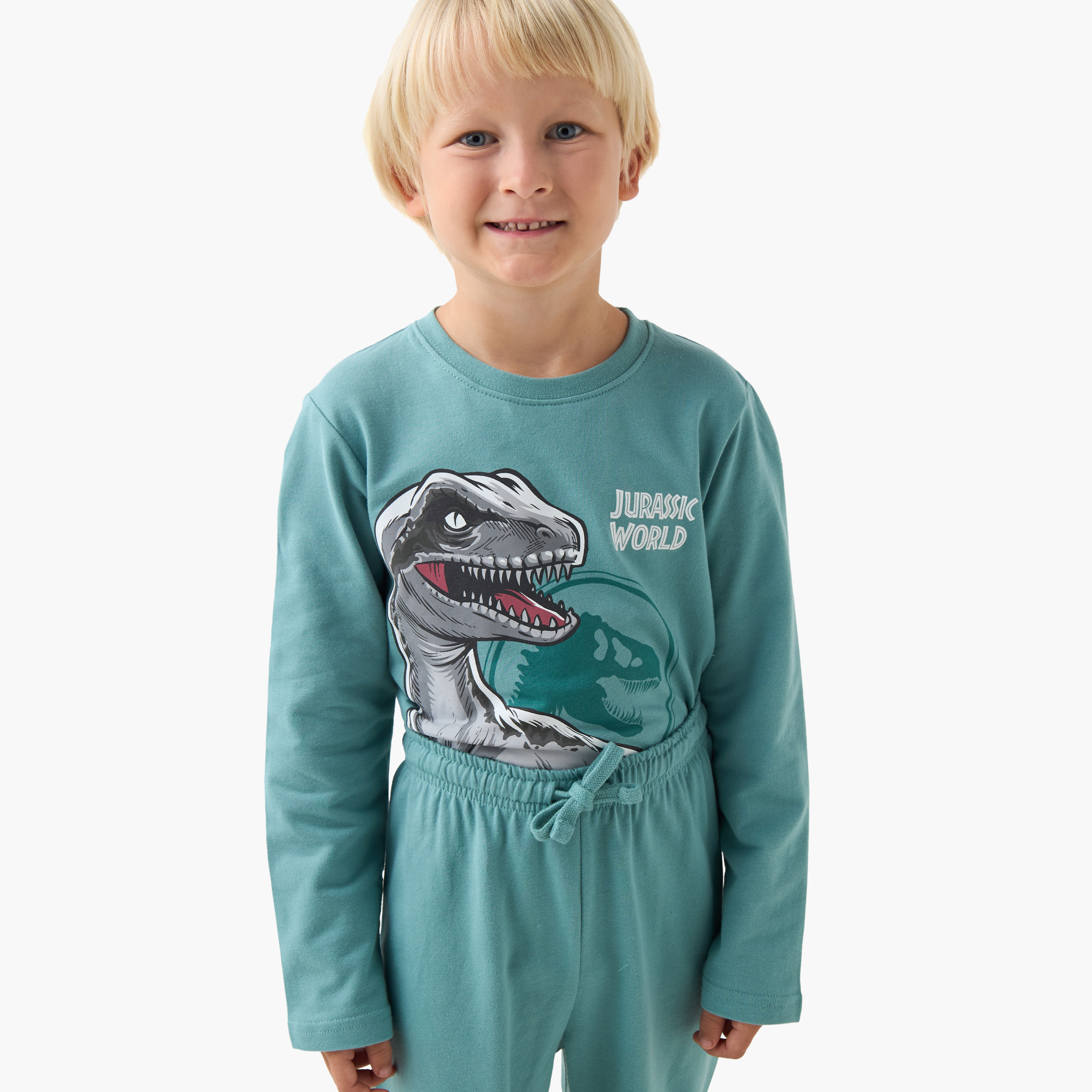 Boys Pyjama Set with Dinosaur Print - Cotton - Long Sleeves - Round Neck-boys-clothing-nightwear-image-5