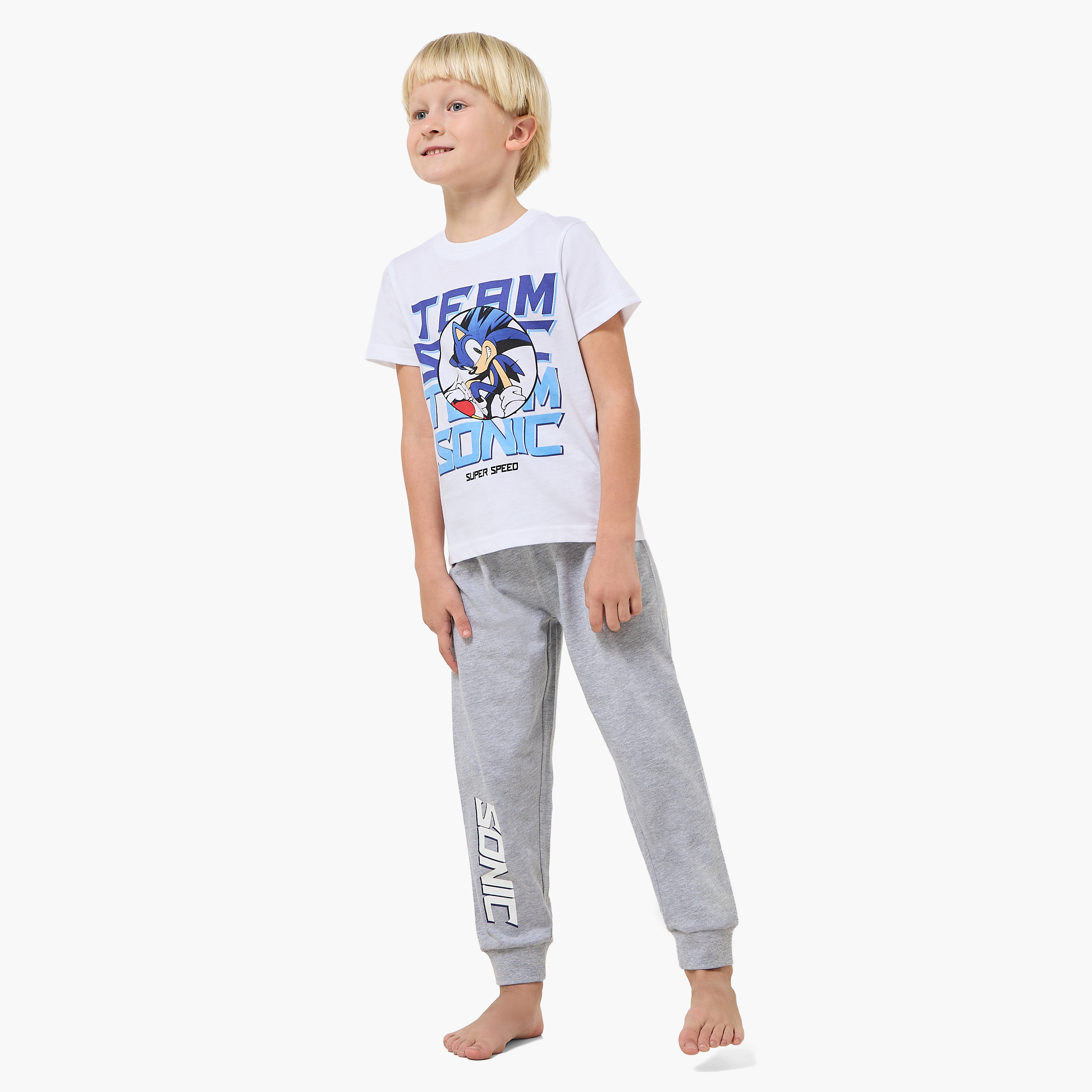 Set of 2 Cotton Round Neck Short Sleeves Pyjama Set with Sonic the Hedgehog Print-boys-clothing-nightwear-image-2