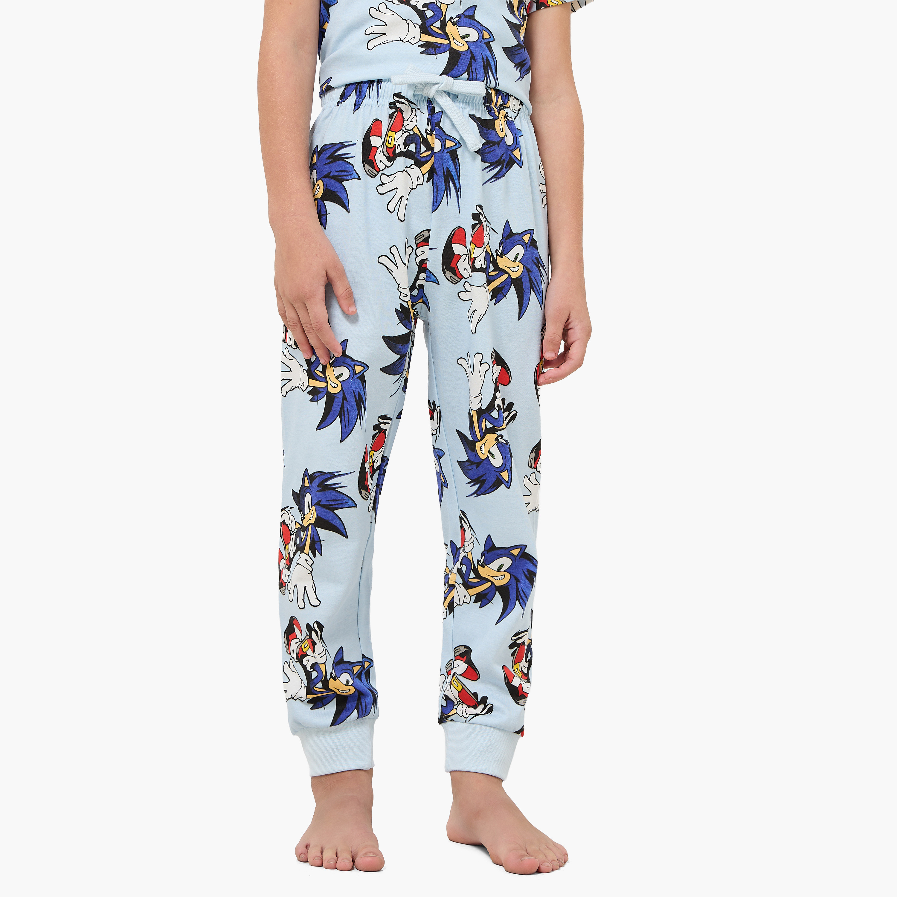 Set of 2 Cotton Round Neck Short Sleeves Pyjama Set with Sonic the Hedgehog Print-boys-clothing-nightwear-image-4