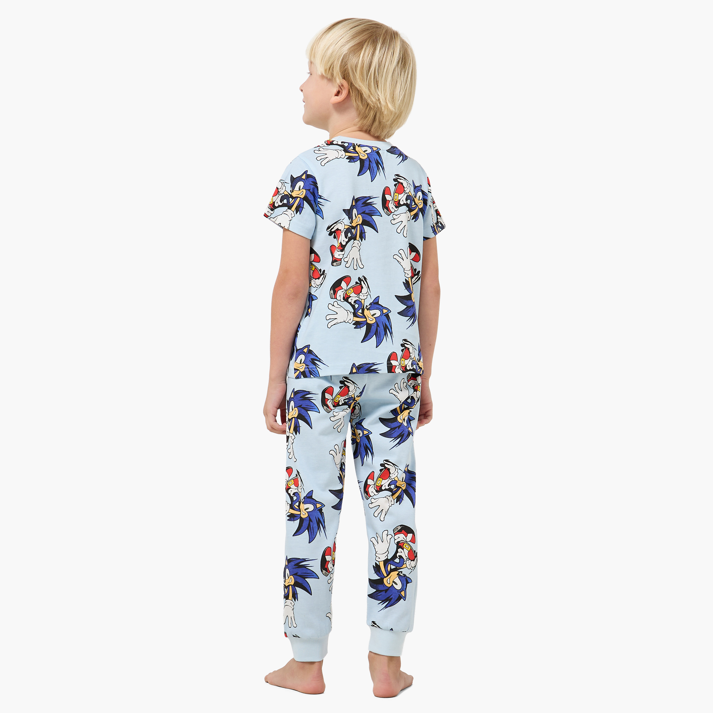 Set of 2 Cotton Round Neck Short Sleeves Pyjama Set with Sonic the Hedgehog Print-boys-clothing-nightwear-image-5