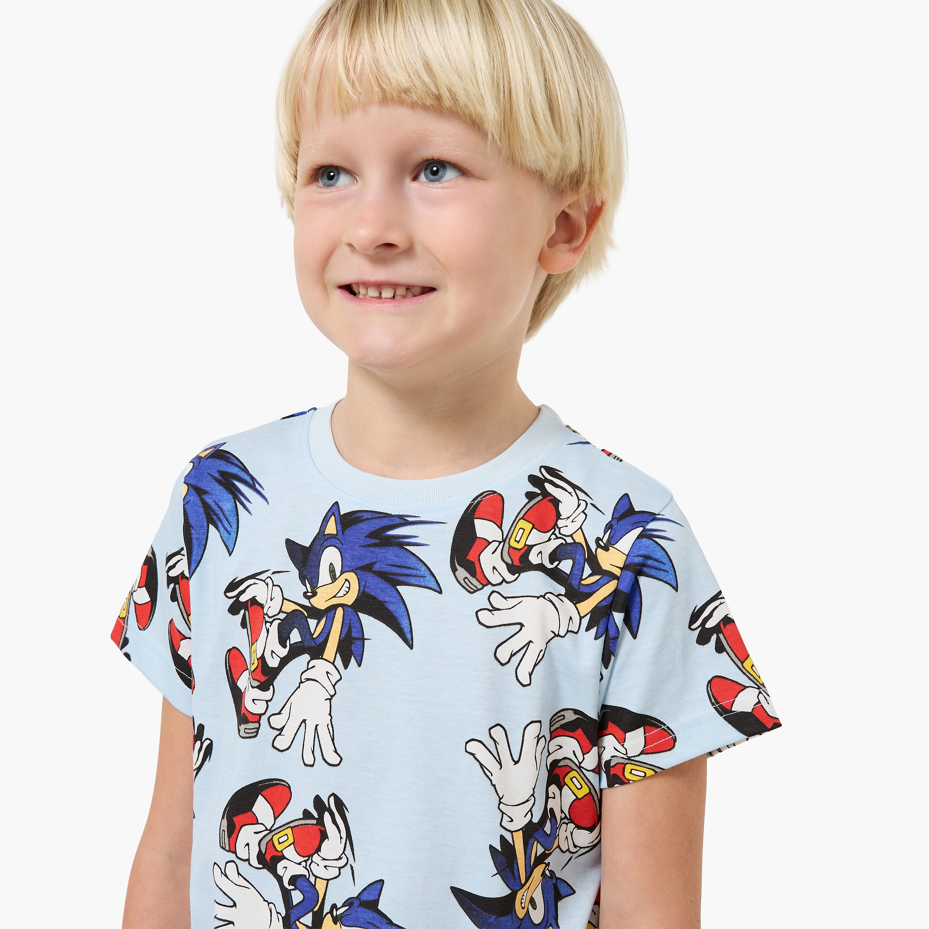 Set of 2 Cotton Round Neck Short Sleeves Pyjama Set with Sonic the Hedgehog Print-boys-clothing-nightwear-image-6