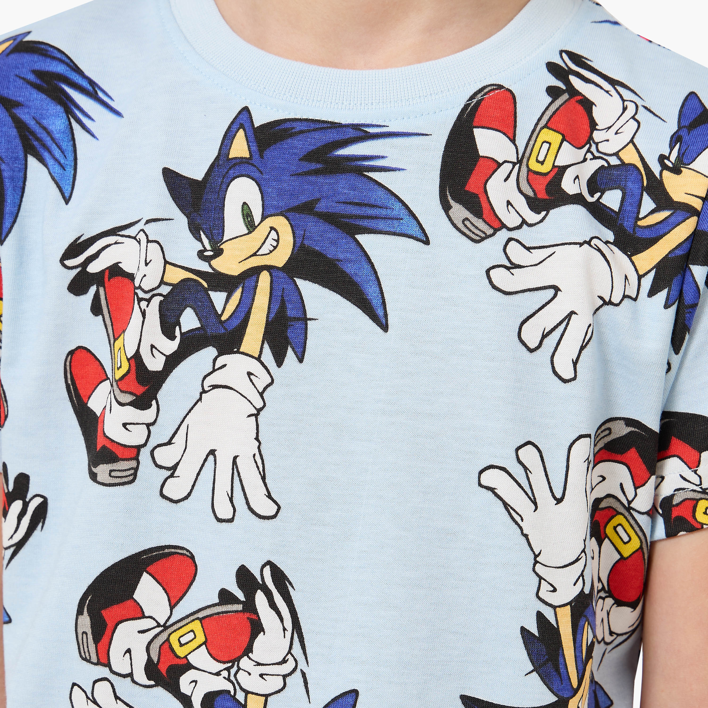 Set of 2 Cotton Round Neck Short Sleeves Pyjama Set with Sonic the Hedgehog Print-boys-clothing-nightwear-image-7