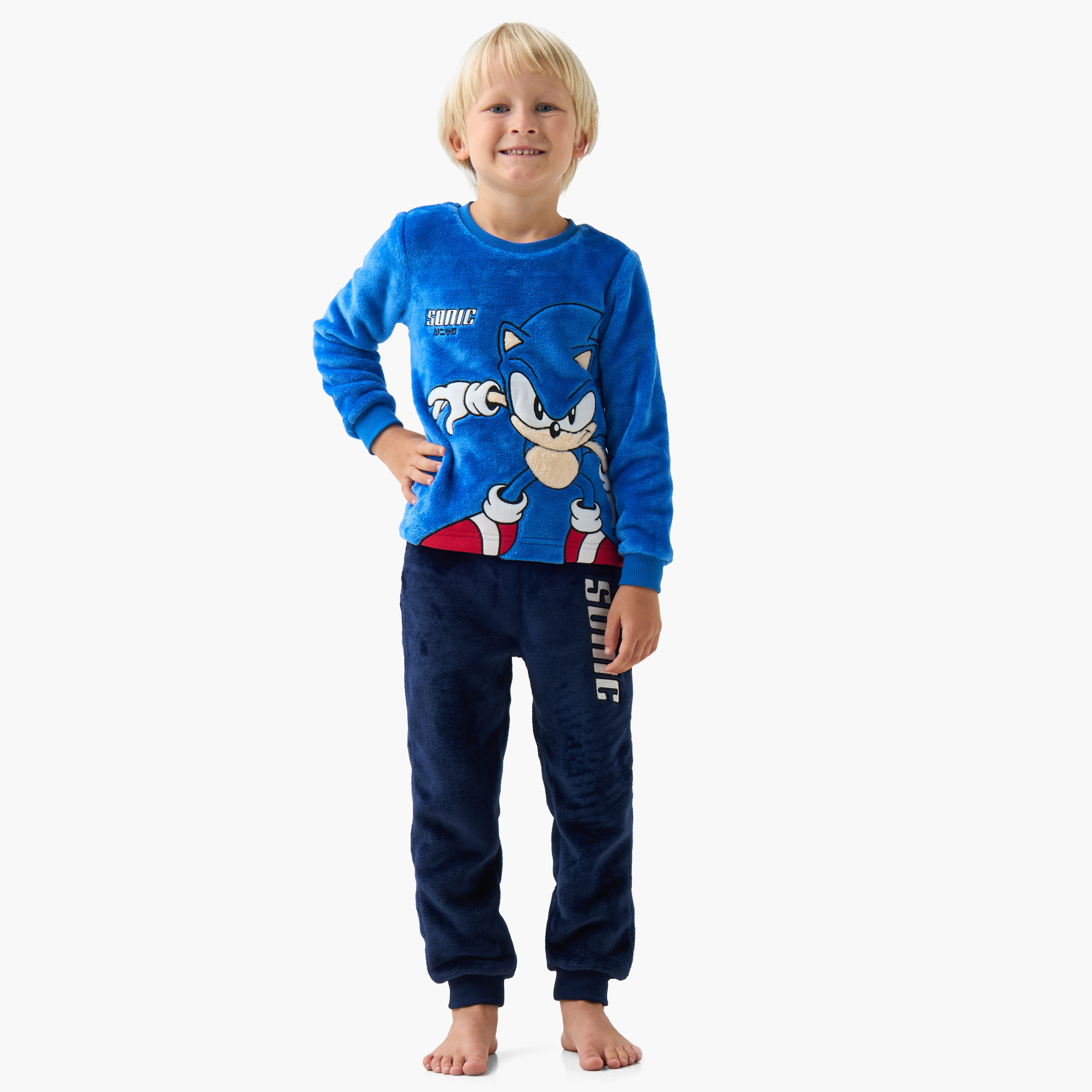 طقم بيجاما بوليستر بياقة ضيقة وأكمام طويلة وطبعات للأولاد-boys-clothing-nightwear-image-1