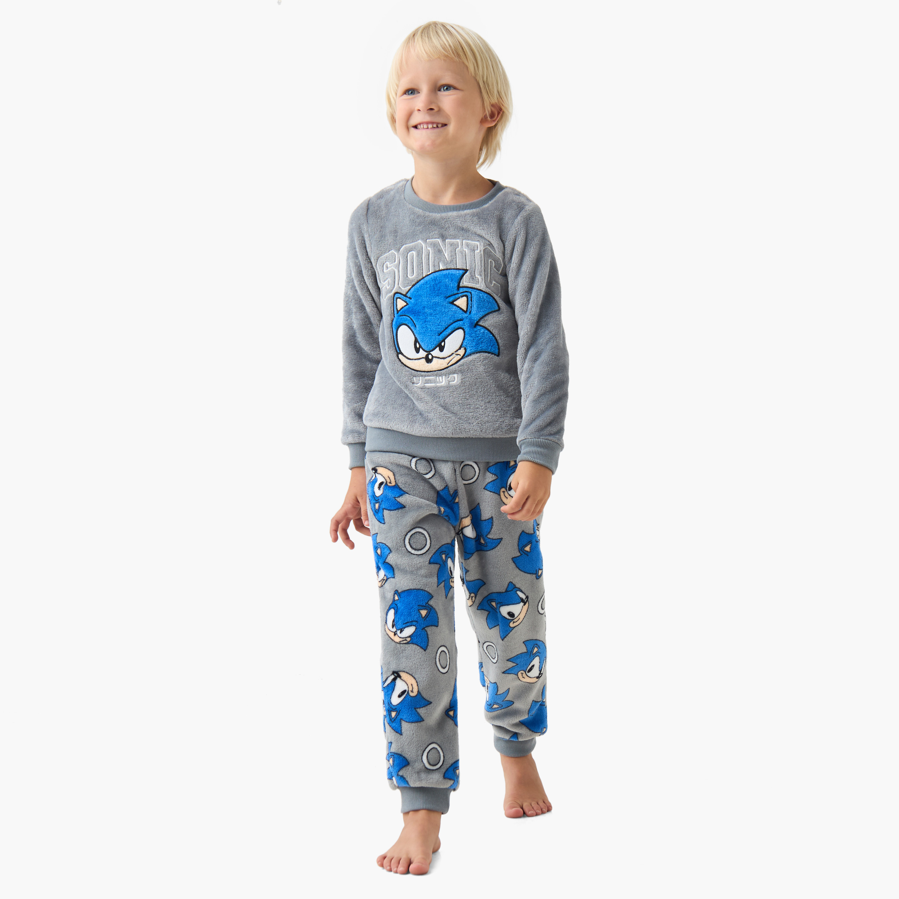 طقم بيجاما للأولاد بطبعات سونيك القنفذ - بوليستر - أكمام طويلة - ياقة ضيقة-boys-clothing-nightwear-image-1
