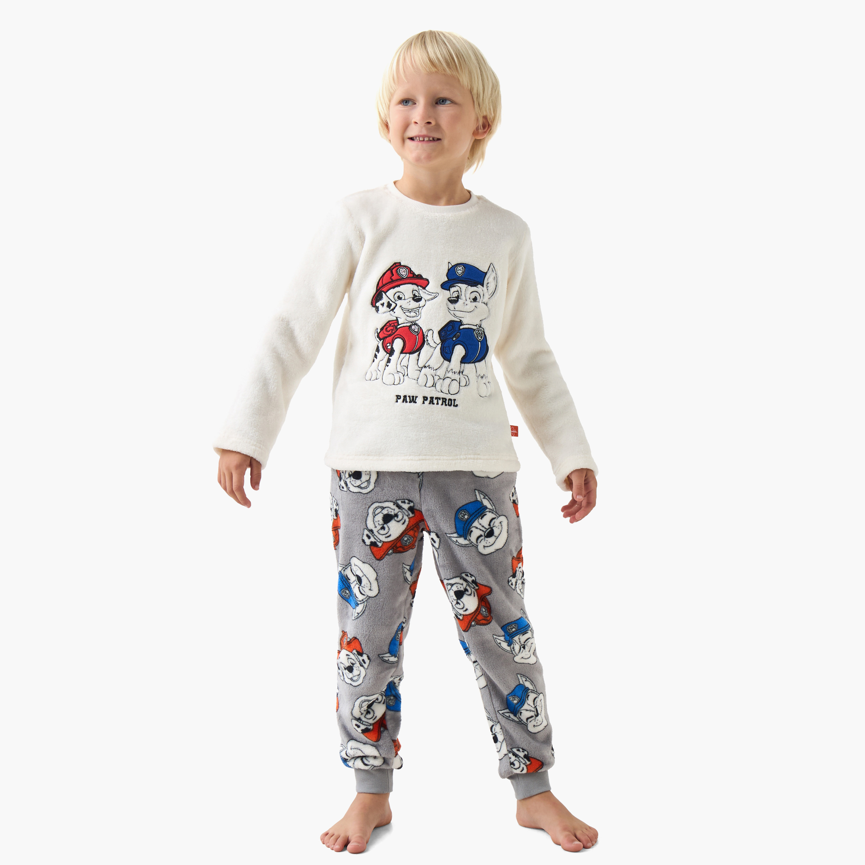 طقم بيجاما بوليستر بياقة ضيقة وأكمام طويلة وبطبعات للأولاد-boys-clothing-nightwear-image-1