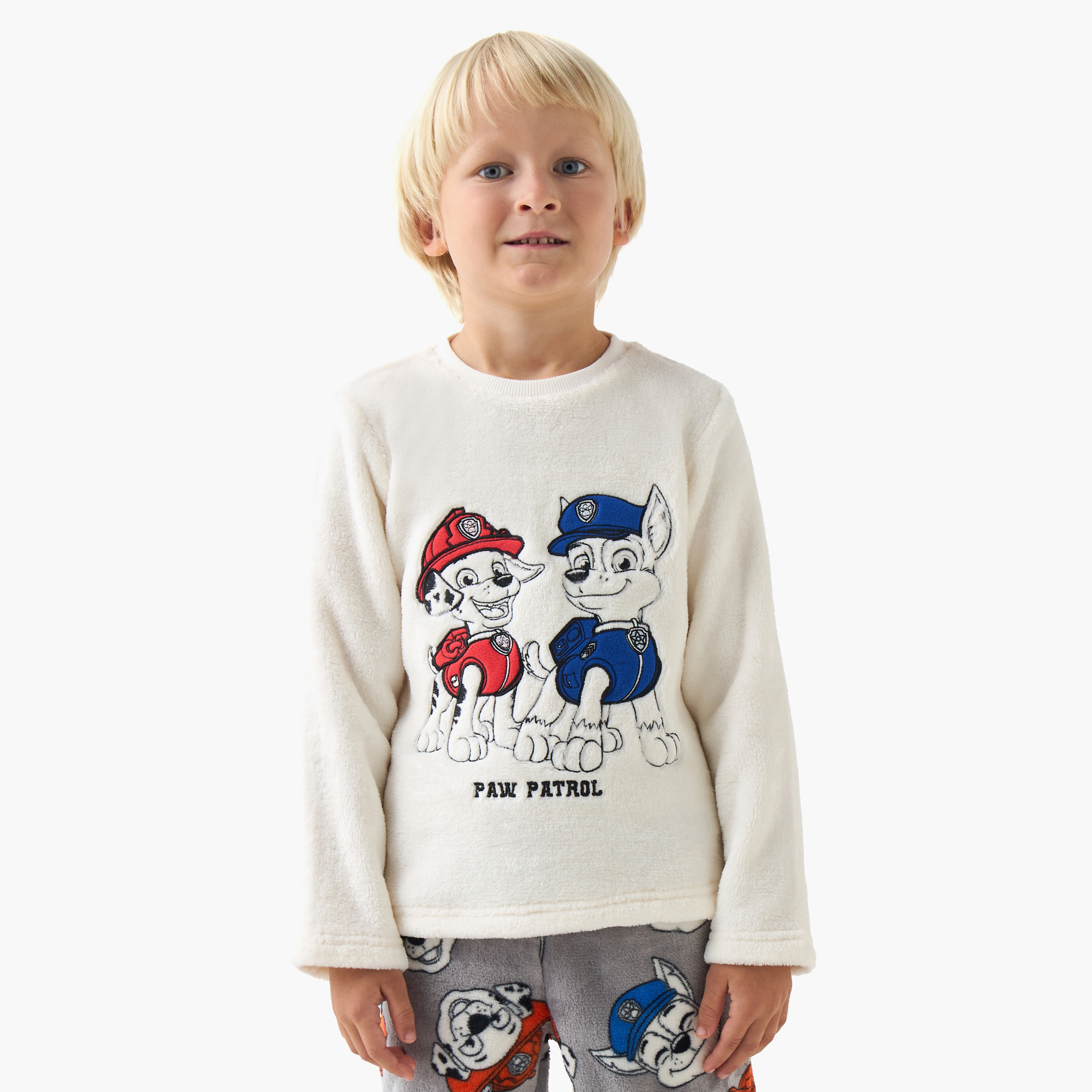 طقم بيجاما بوليستر بياقة ضيقة وأكمام طويلة وبطبعات للأولاد-boys-clothing-nightwear-image-2