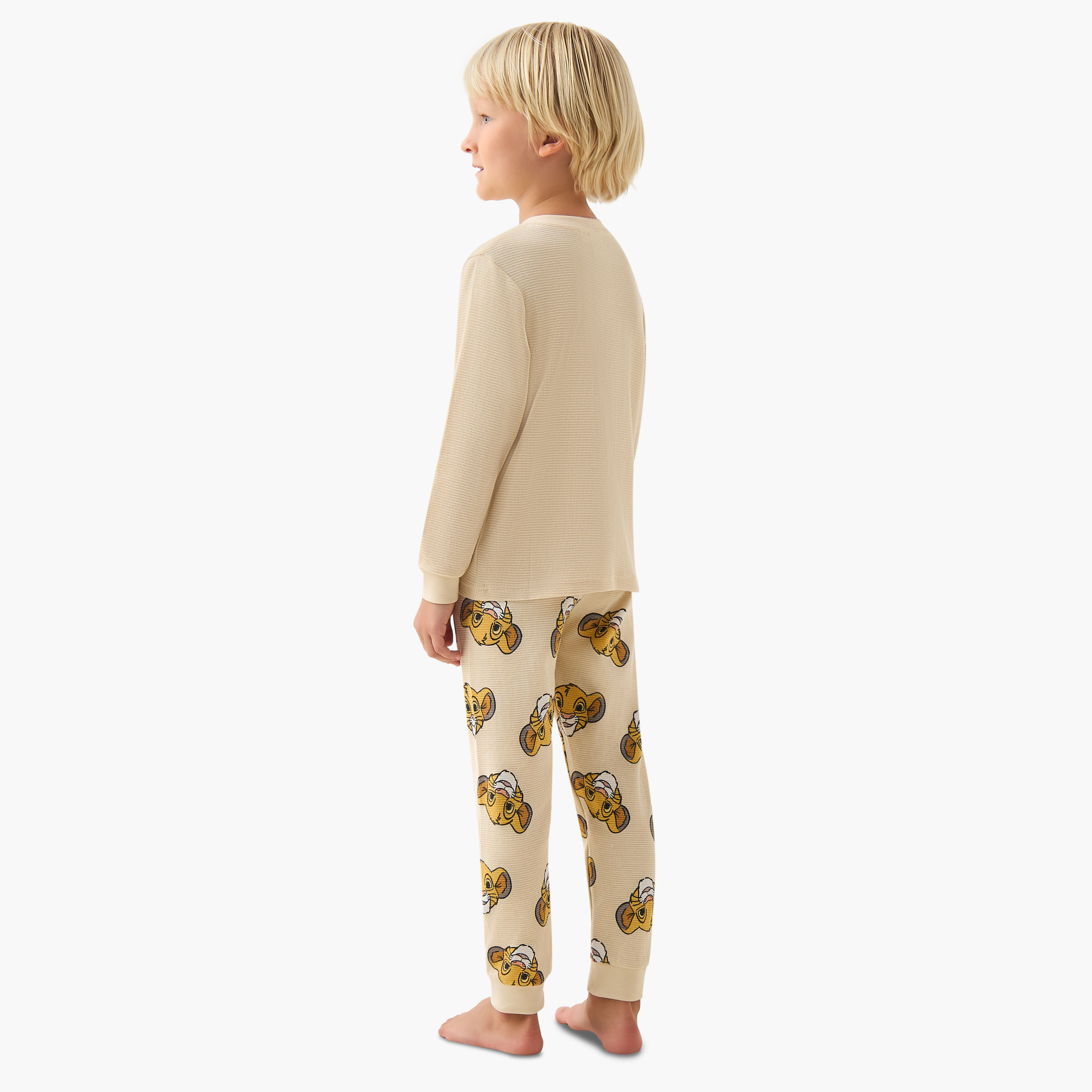 Disney Cotton Henley Neck Long Sleeves Pyjama Set with Simba Print-boys-clothing-nightwear-image-4