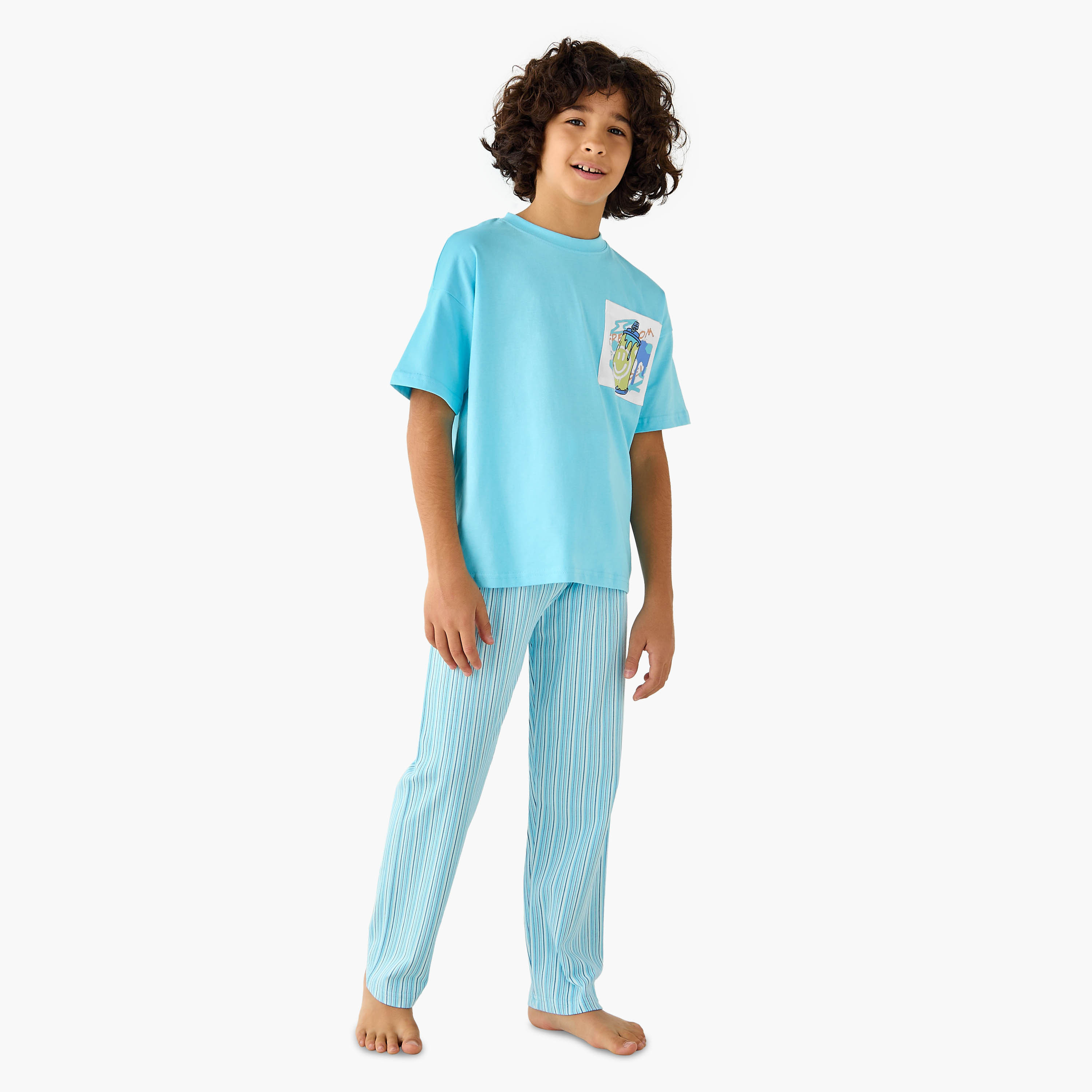 Juniors Printed T-shirt and Pyjama Set-boys-clothing-nightwear-image-1
