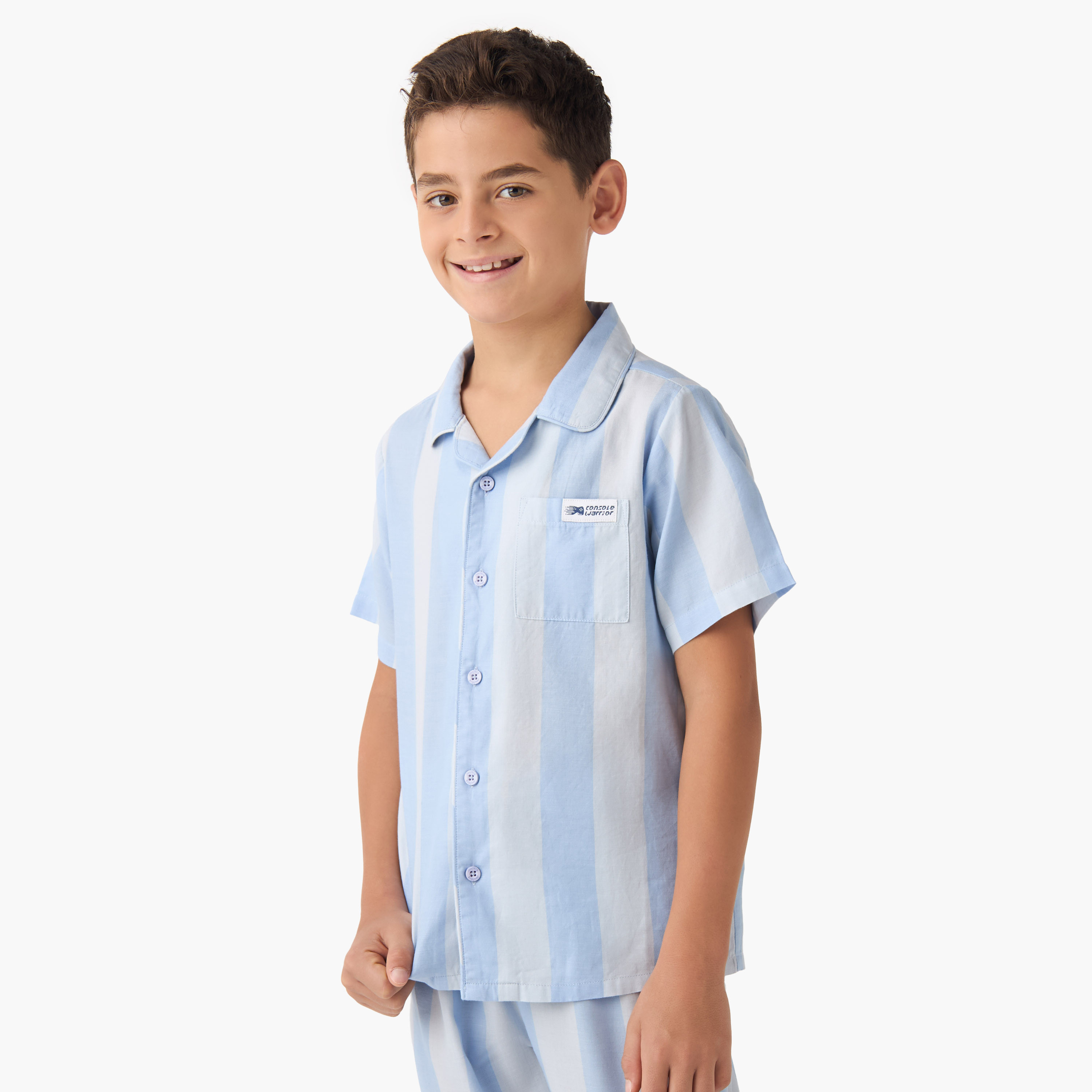 Juniors Boys Shirt and Pyjama Set with Stripes - Cotton - Short Sleeves - Collar-boys-clothing-nightwear-image-2