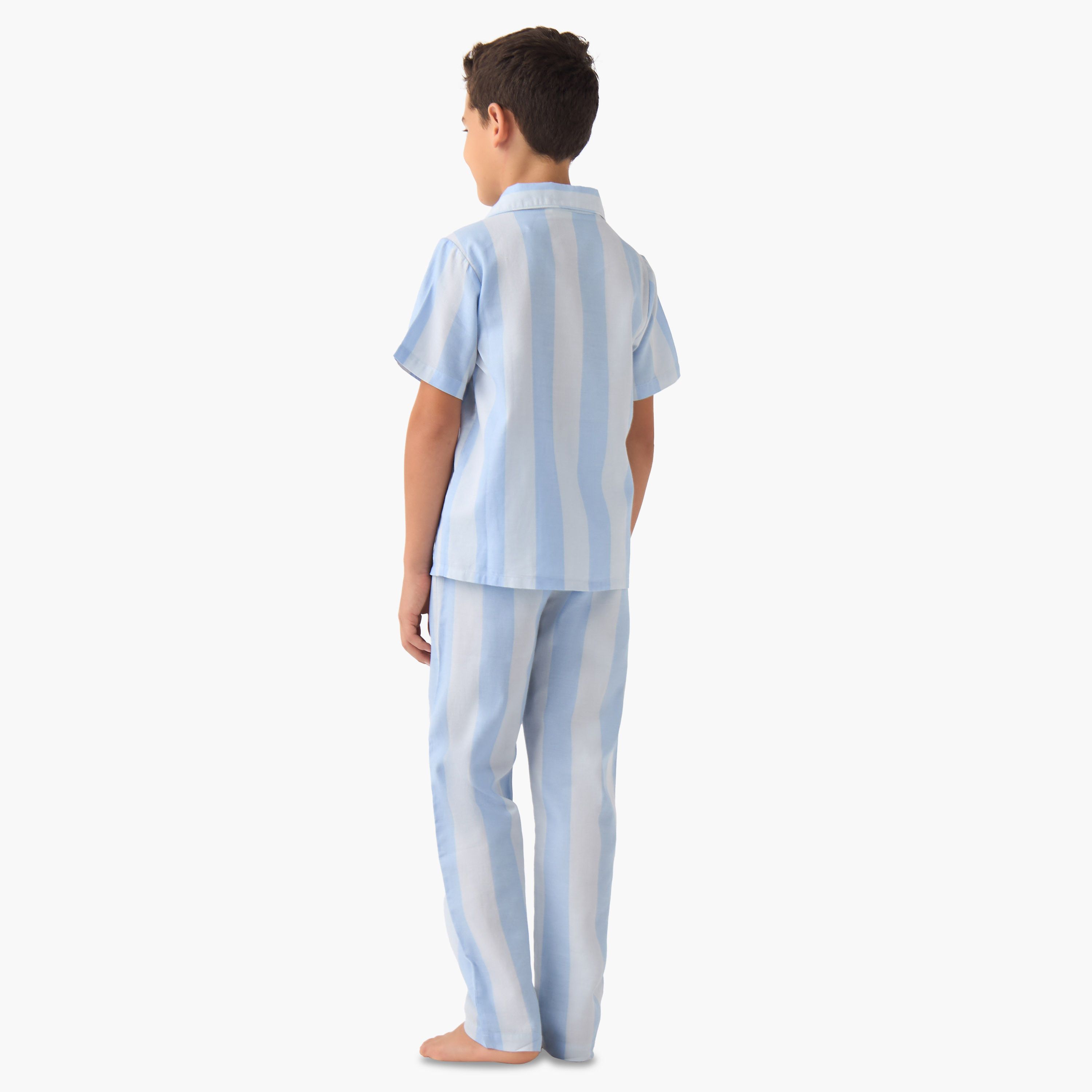 Juniors Boys Shirt and Pyjama Set with Stripes - Cotton - Short Sleeves - Collar-boys-clothing-nightwear-image-4