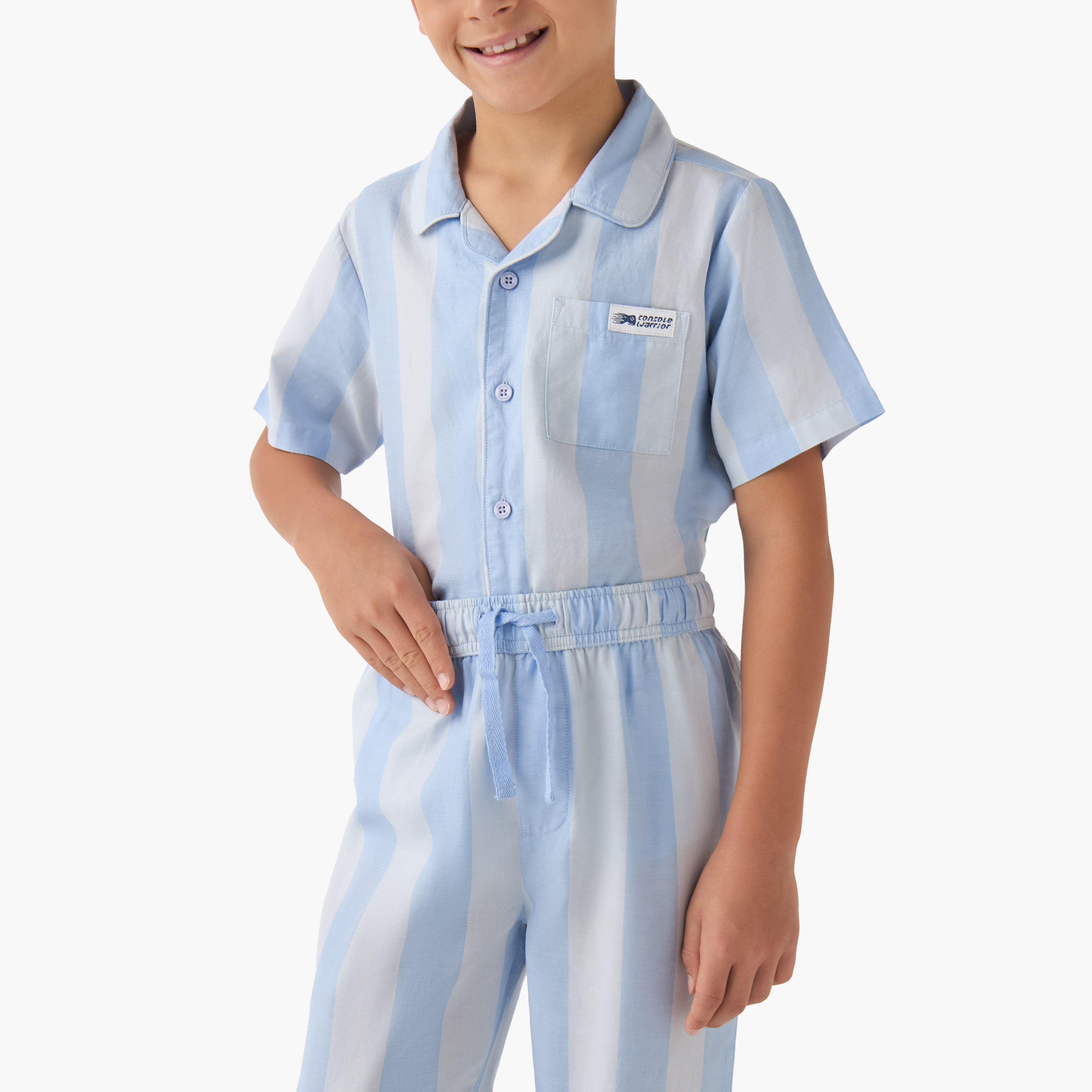 Juniors Boys Shirt and Pyjama Set with Stripes - Cotton - Short Sleeves - Collar-boys-clothing-nightwear-image-5