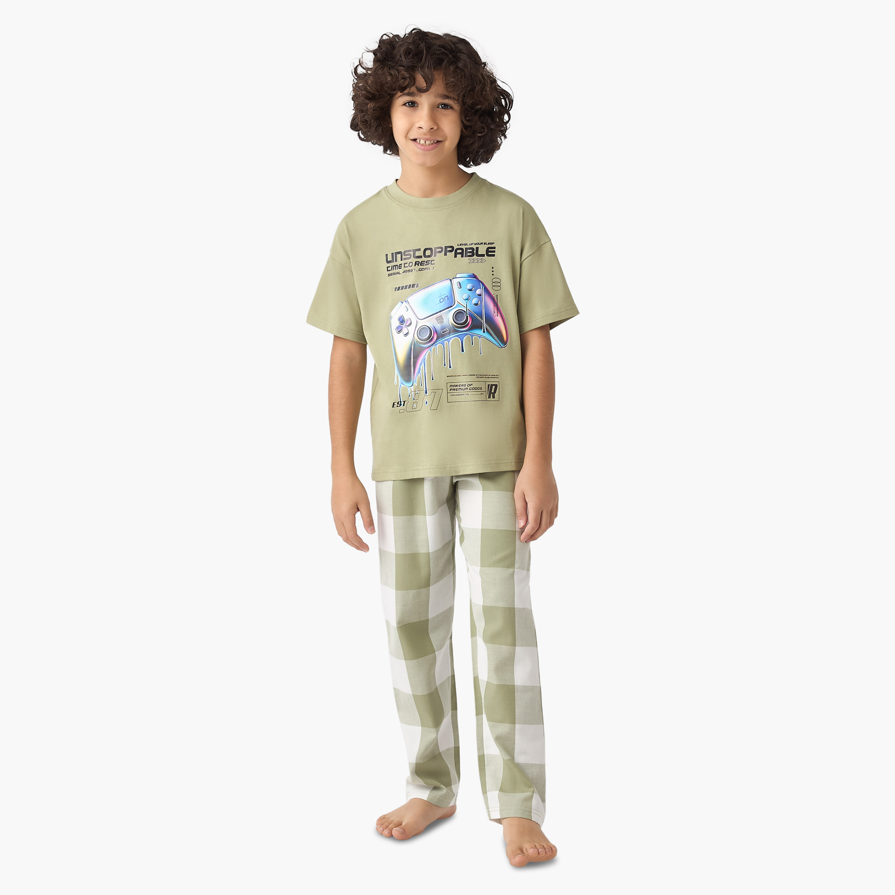 Juniors Gamer Print T-shirt and Pyjama Set-boys-clothing-nightwear-image-1