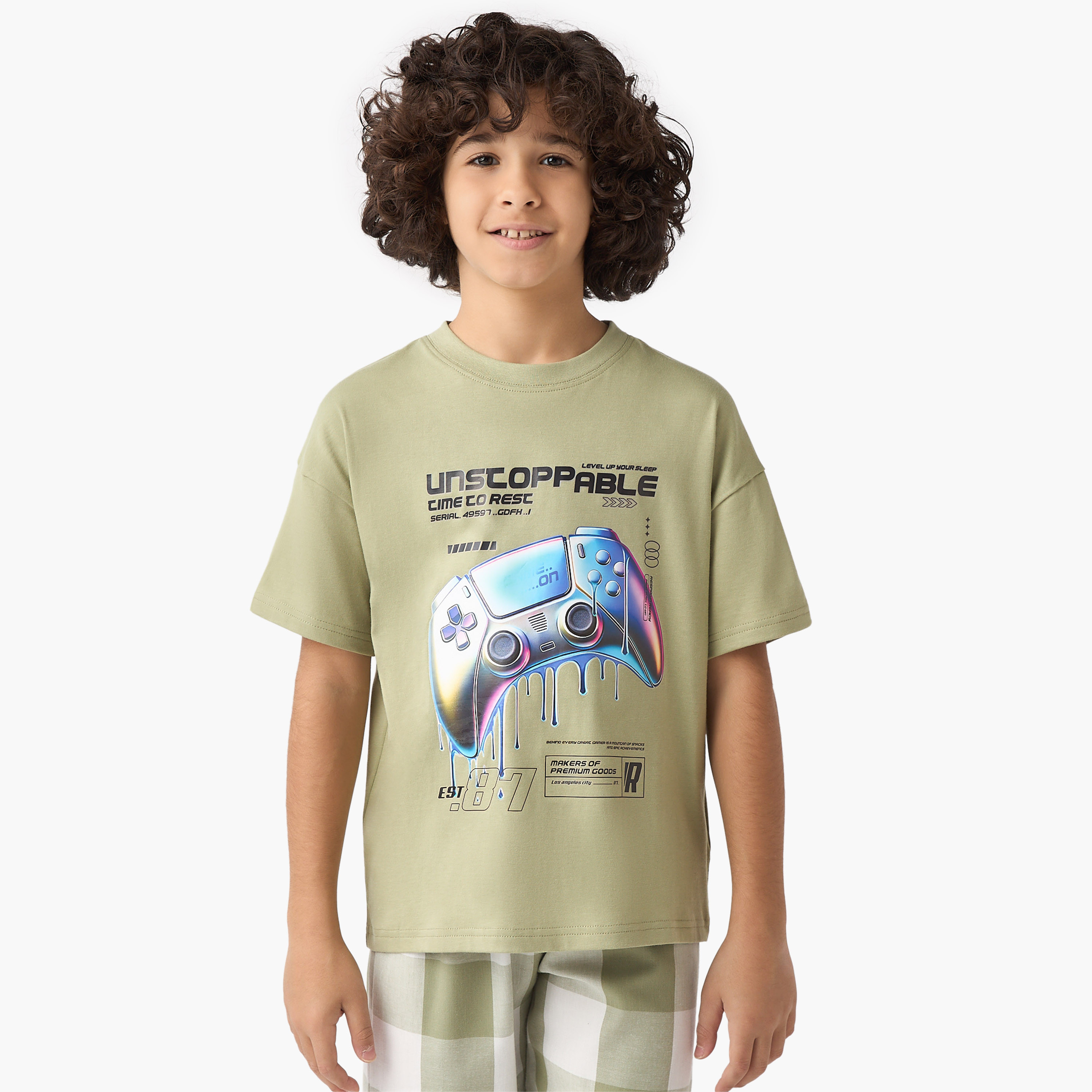 Juniors Gamer Print T-shirt and Pyjama Set-boys-clothing-nightwear-image-2
