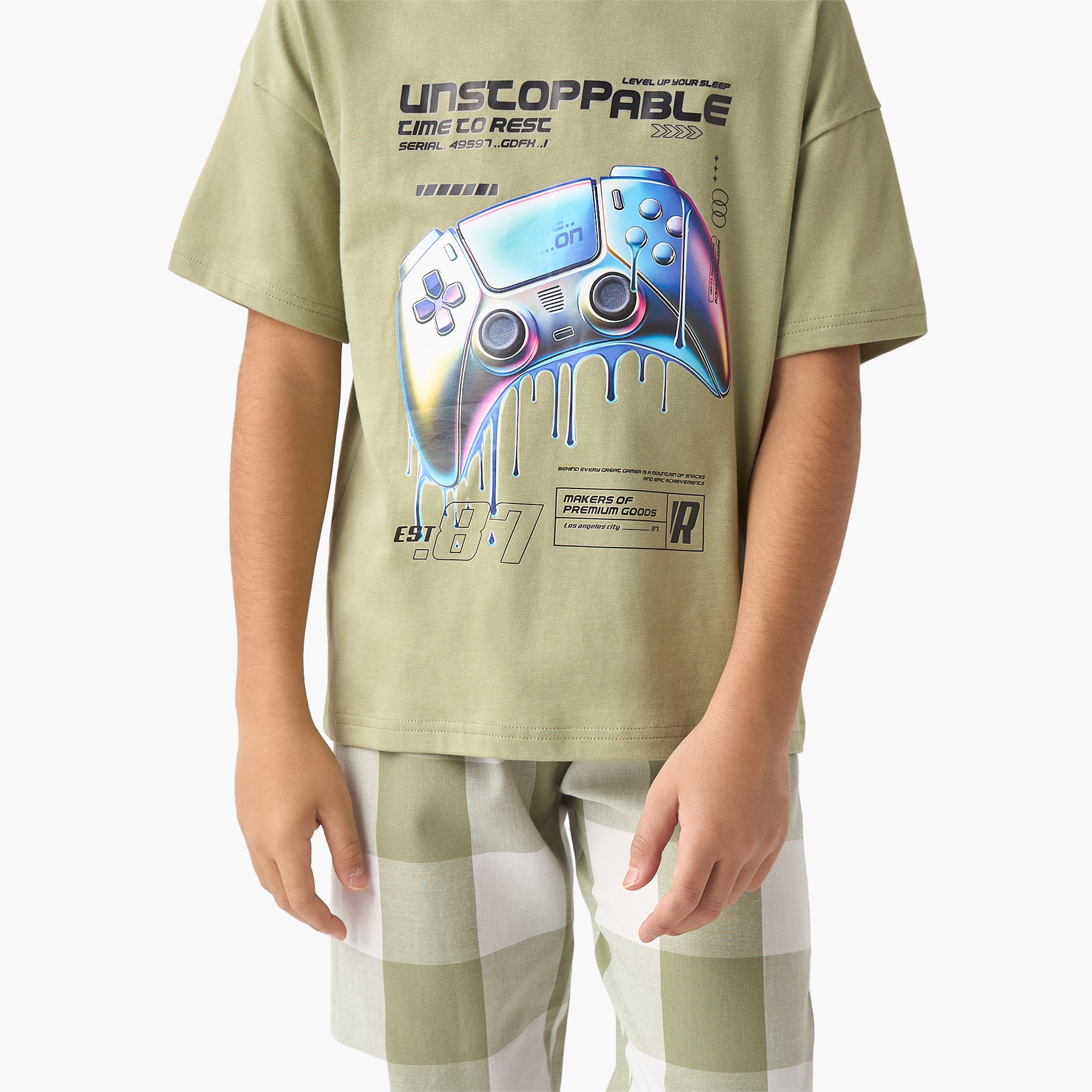 Juniors Gamer Print T-shirt and Pyjama Set-boys-clothing-nightwear-image-5