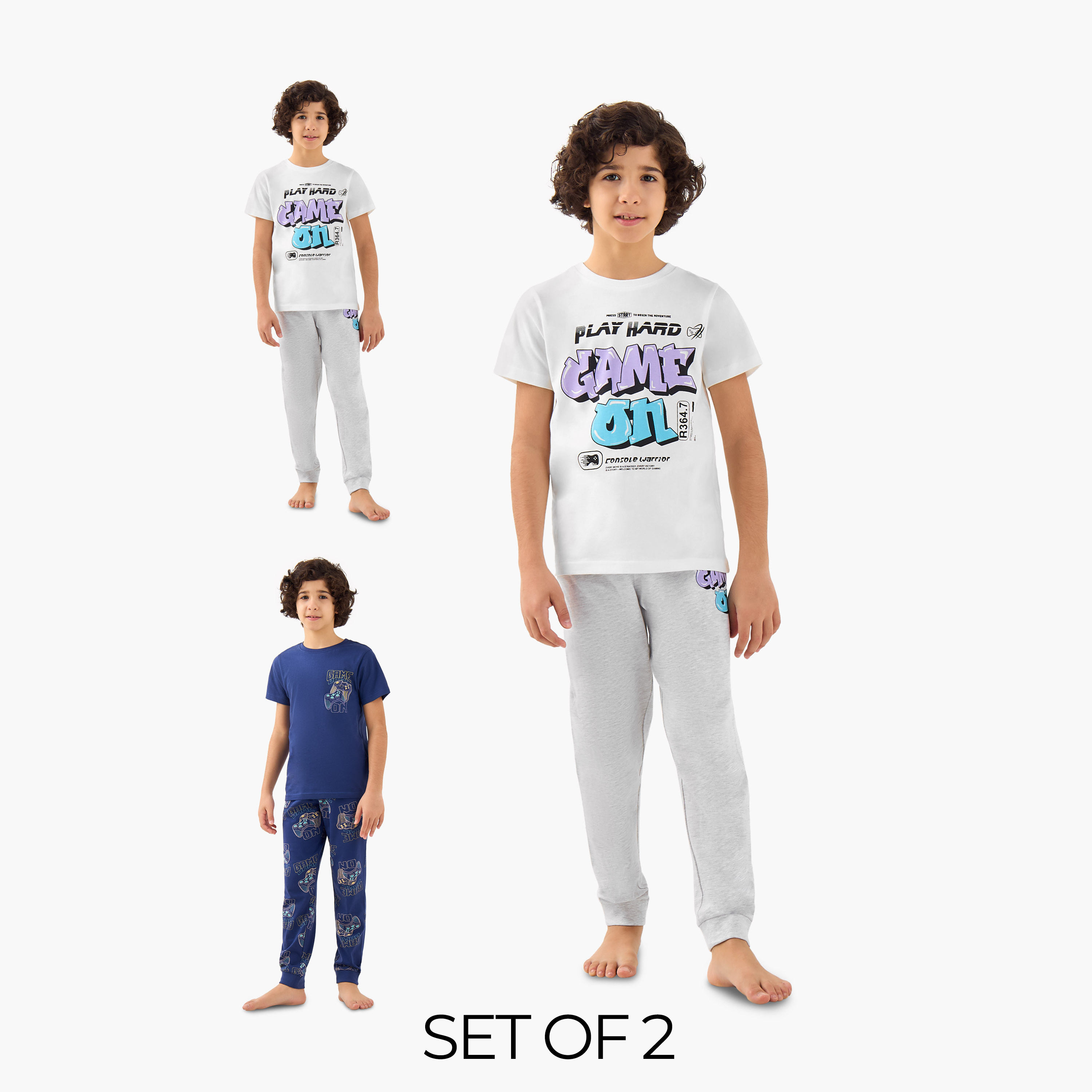 Juniors Boys Pyjama Set with Print - Cotton - Short Sleeves - Crew Neck - Set of 2-boys-clothing-nightwear-image-1