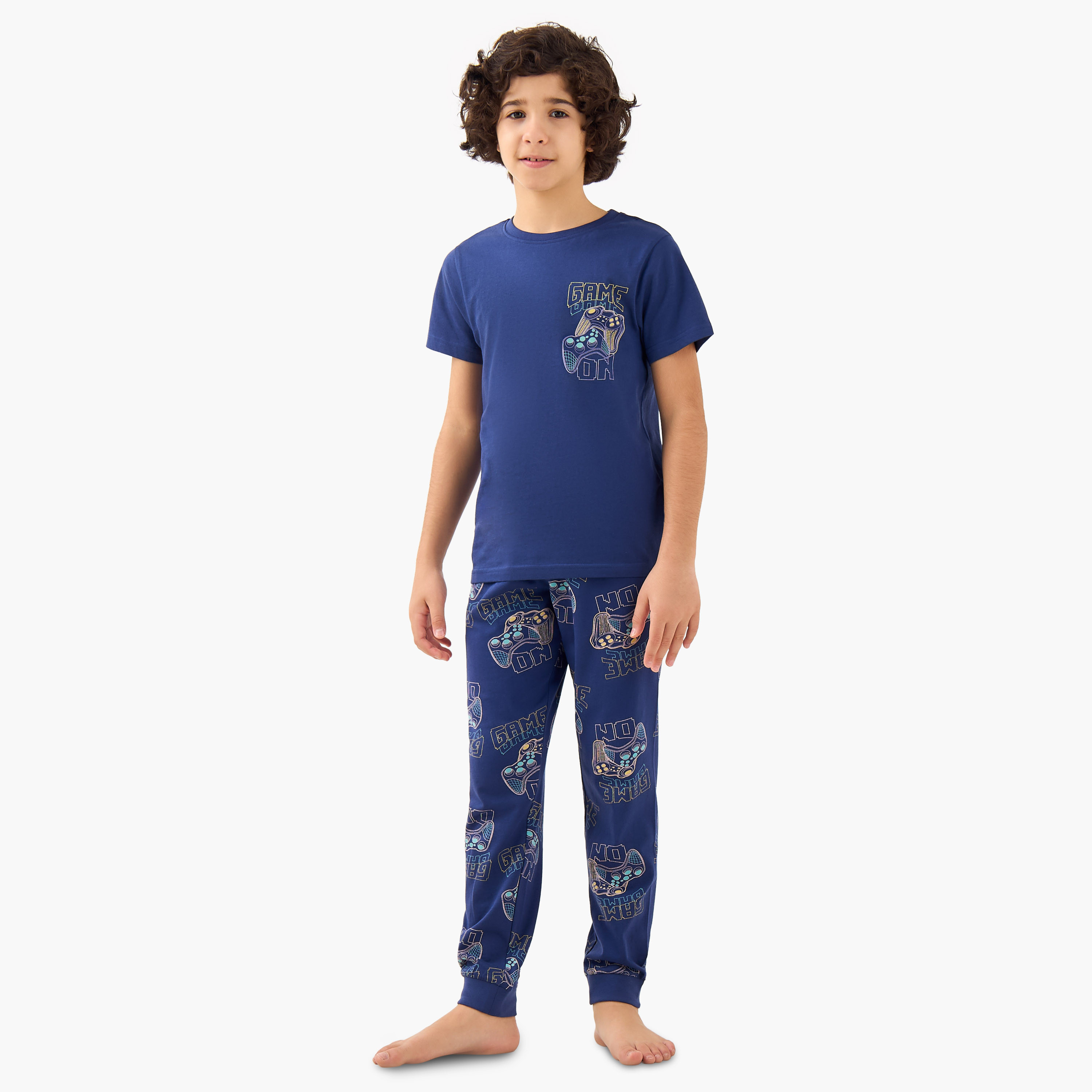 Juniors Boys Pyjama Set with Print - Cotton - Short Sleeves - Crew Neck - Set of 2-boys-clothing-nightwear-image-2