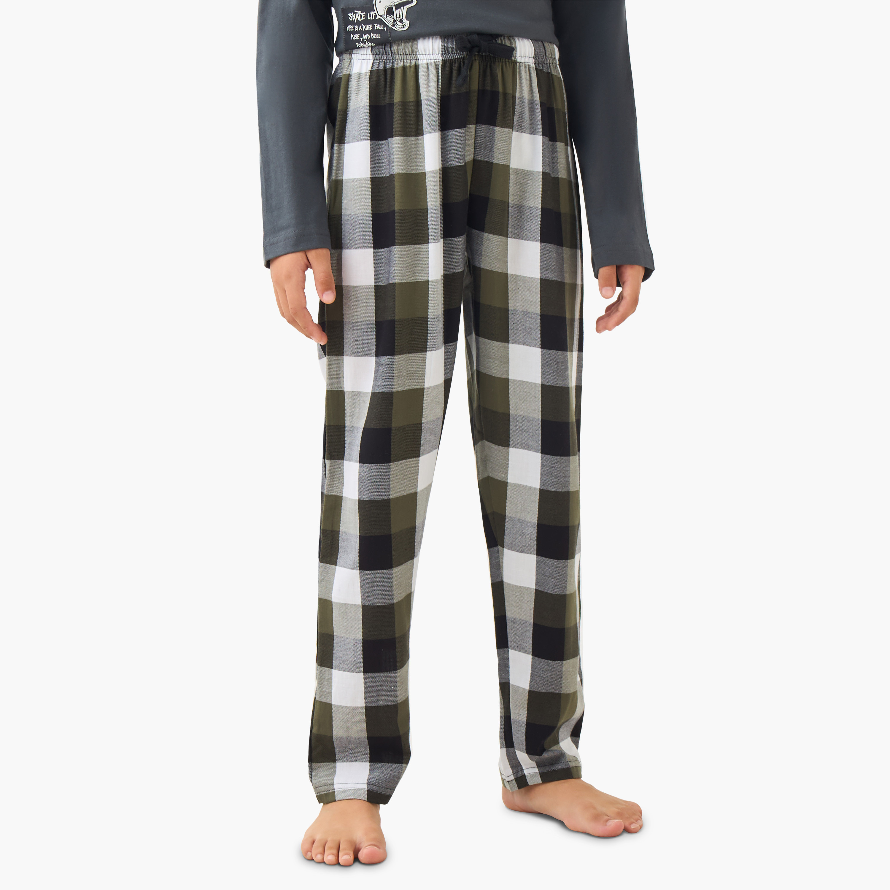 Junior Boys Pyjama Set with Checked Print - Cotton - Long Sleeves - Crew Neck-boys-clothing-nightwear-image-3