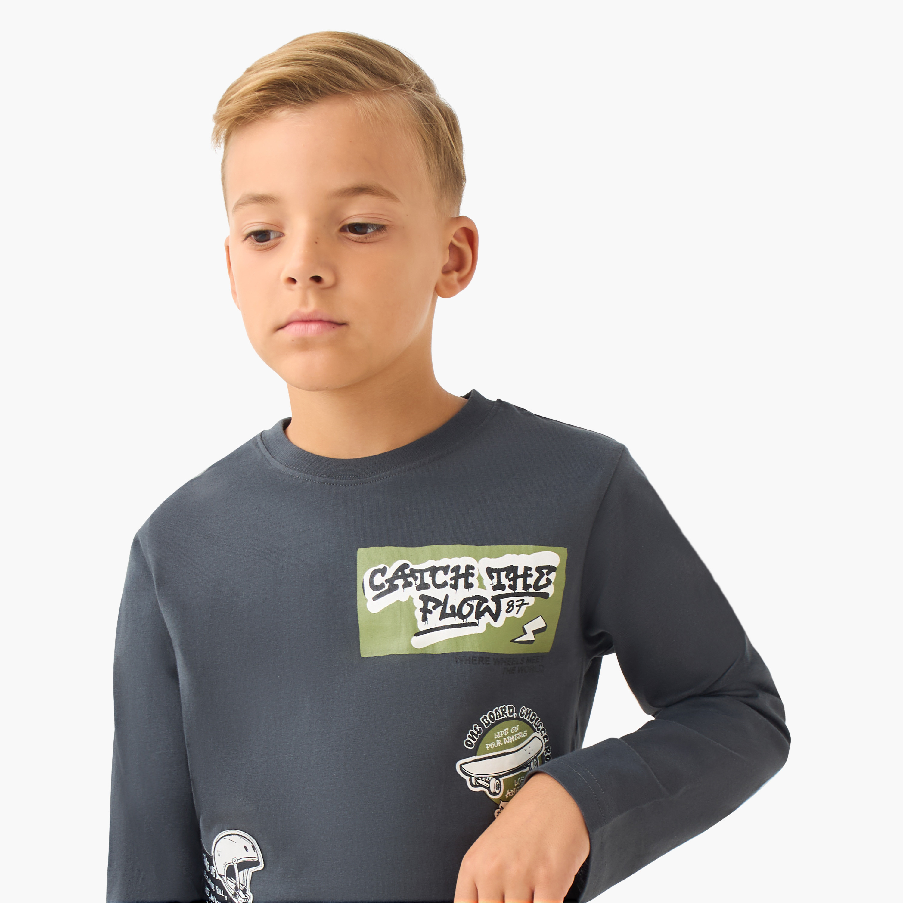 Junior Boys Pyjama Set with Checked Print - Cotton - Long Sleeves - Crew Neck-boys-clothing-nightwear-image-5