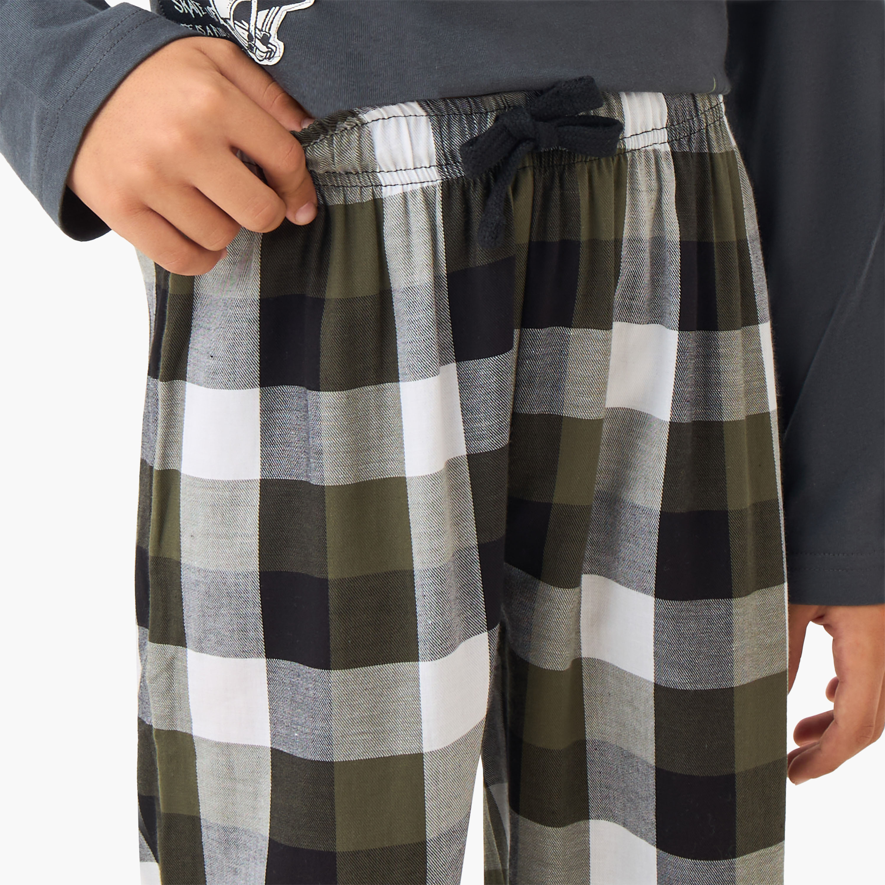 Junior Boys Pyjama Set with Checked Print - Cotton - Long Sleeves - Crew Neck-boys-clothing-nightwear-image-6